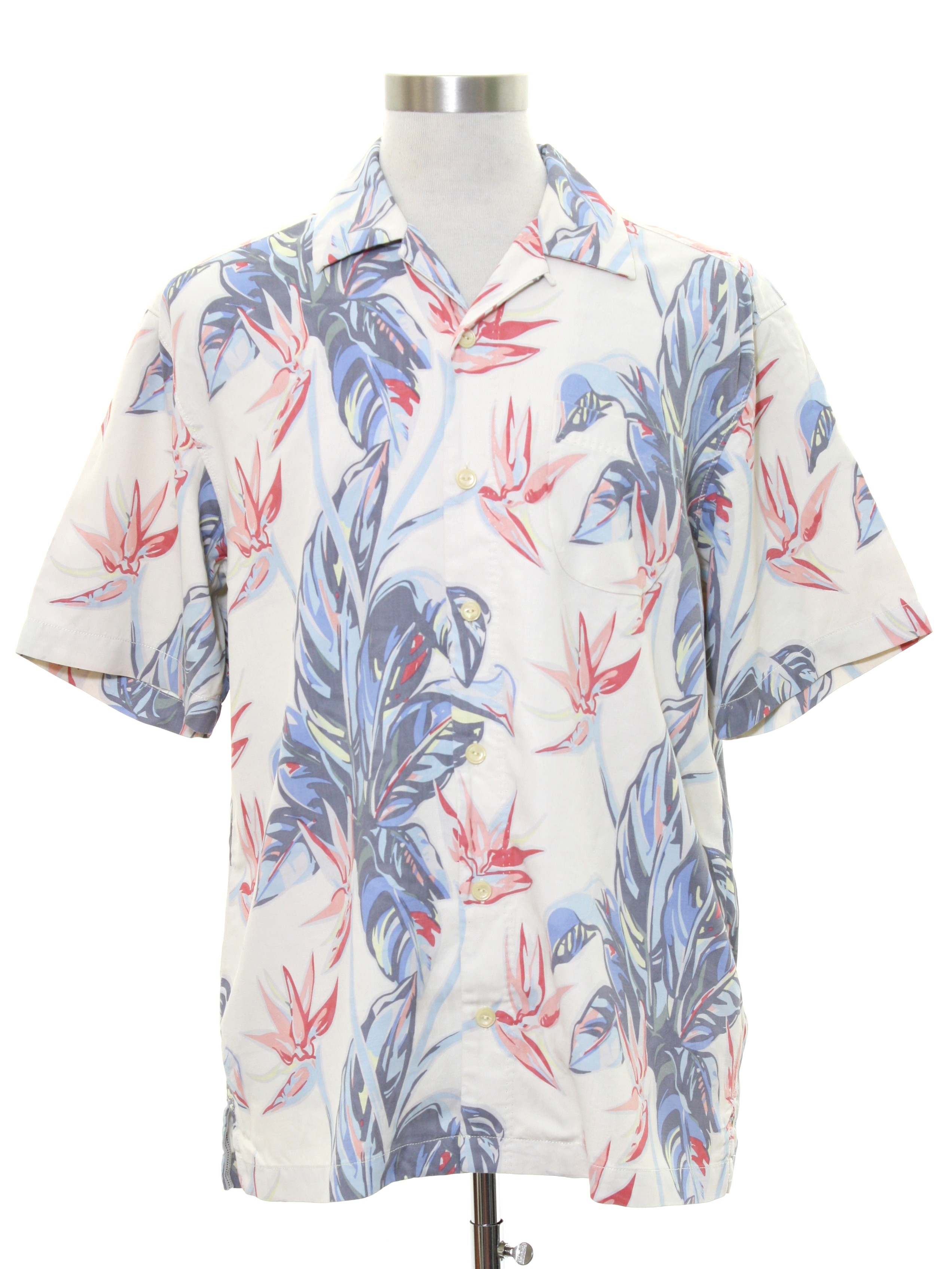 Hawaiian Shirt: 90s -Tommy Bahama- Mens winter white background