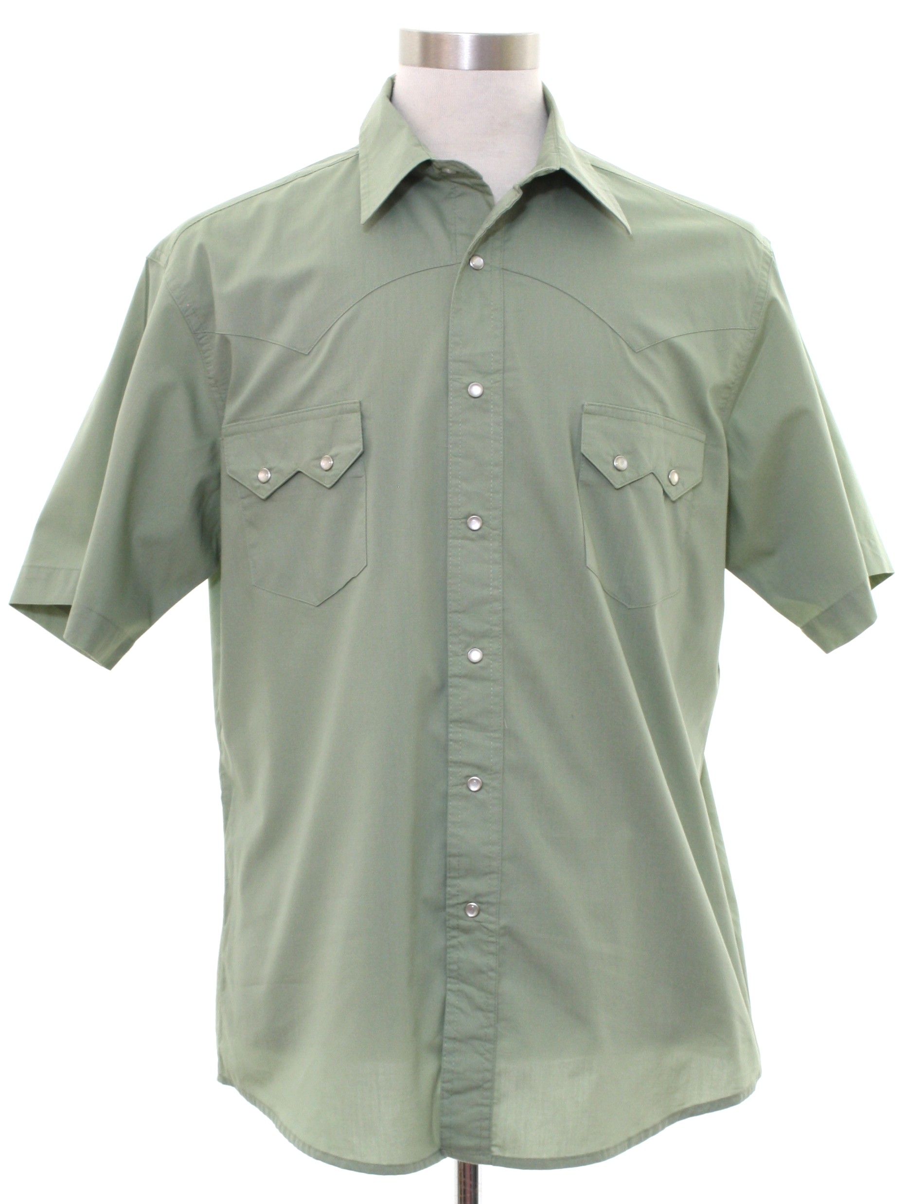 Western Shirt: 90s -Wrangler- Mens olive green background polyester ...