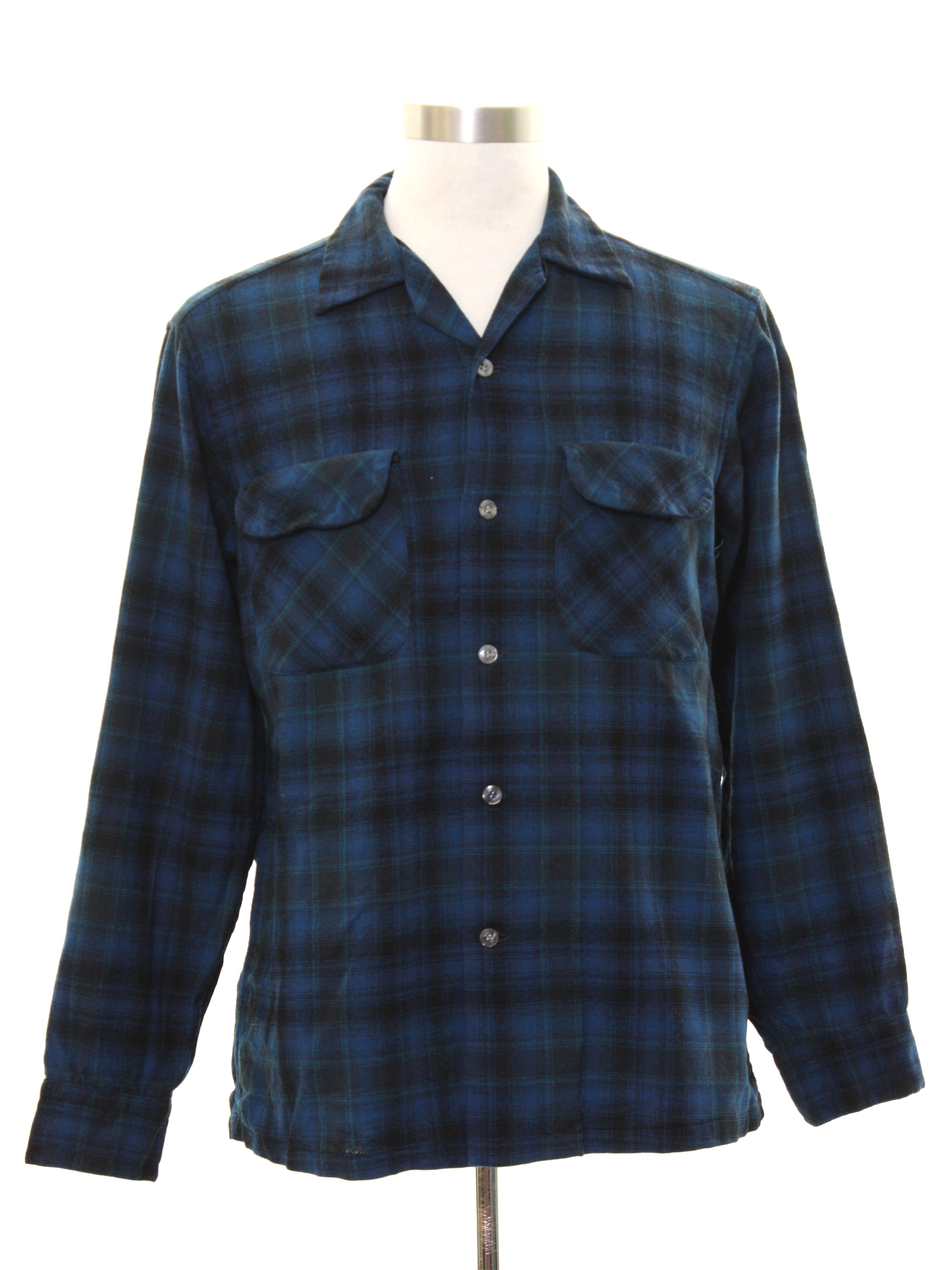Vintage 1960's Wool Shirt: Late 60s -Pendleton- Mens cobalt blue ...