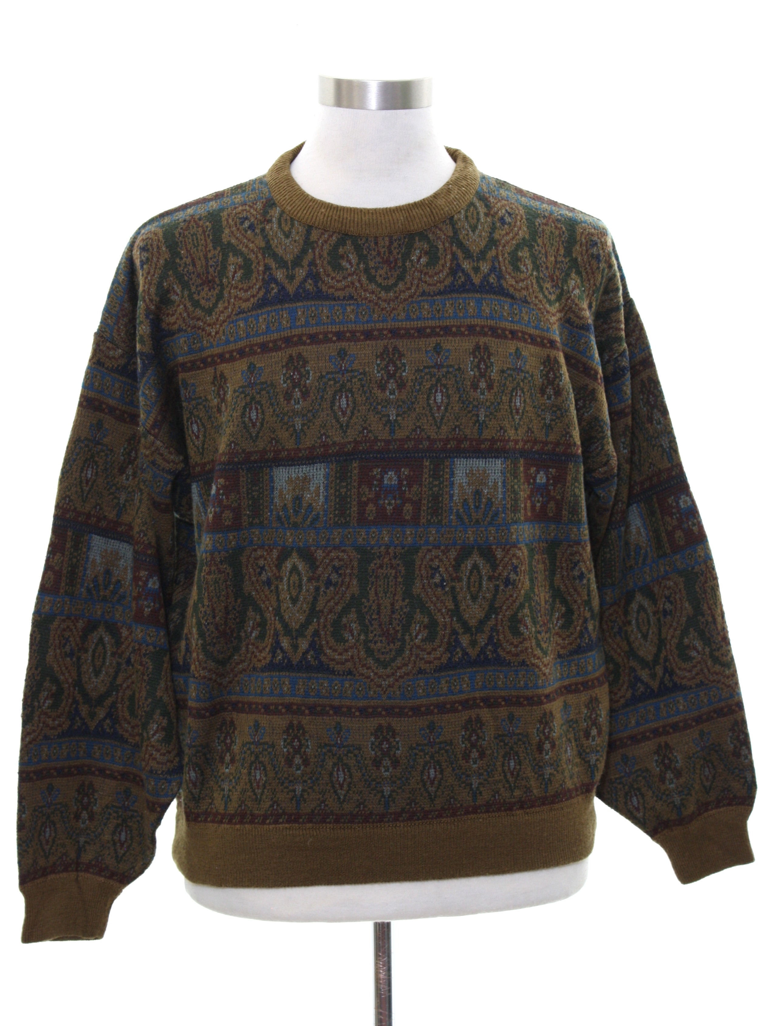 Retro 80's Sweater: 80s -Bachrach- Mens multicolored background acrylic ...