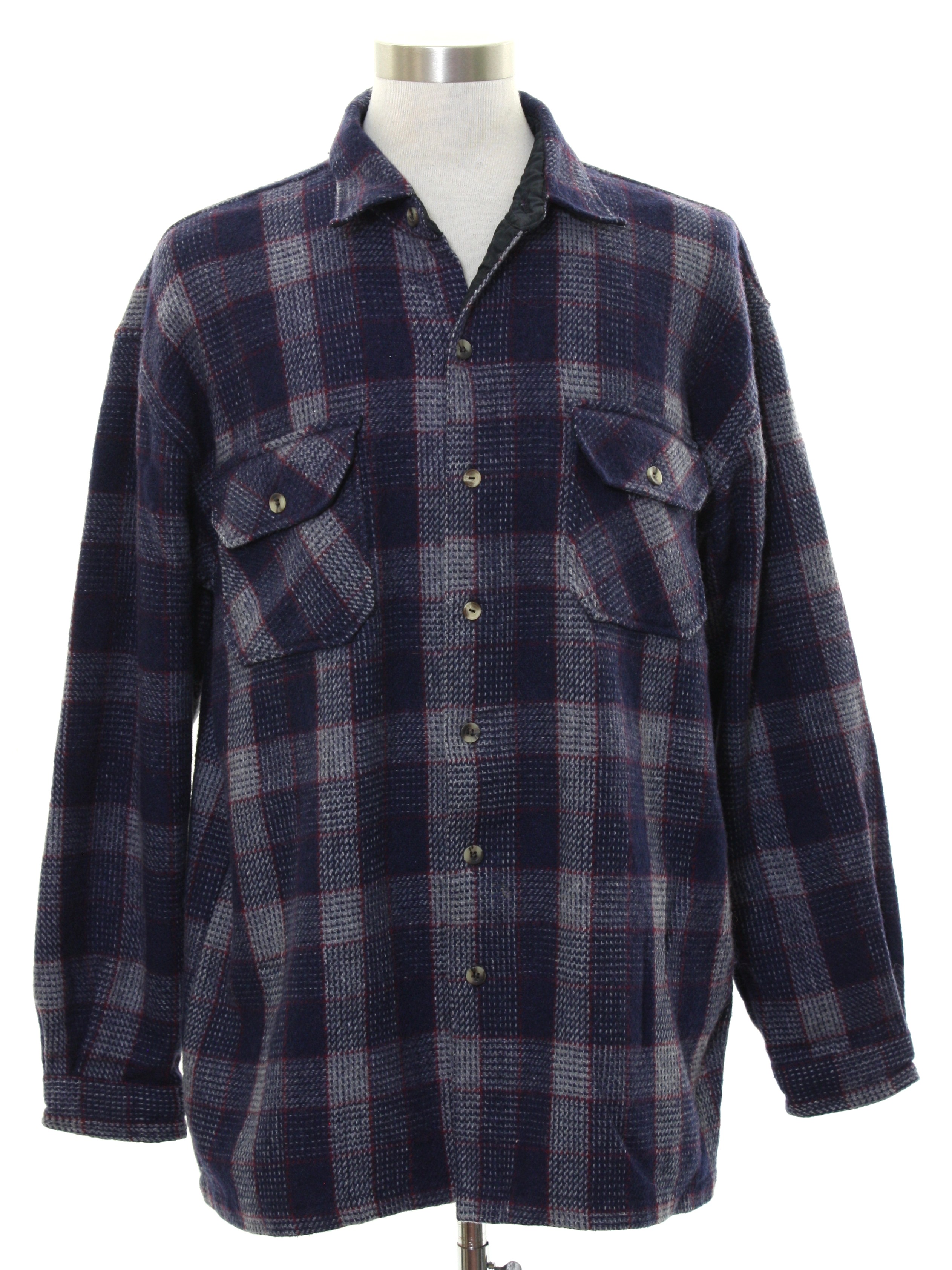 1990's Retro Shirt: 90s -In Private- Mens midnight blue background wool ...