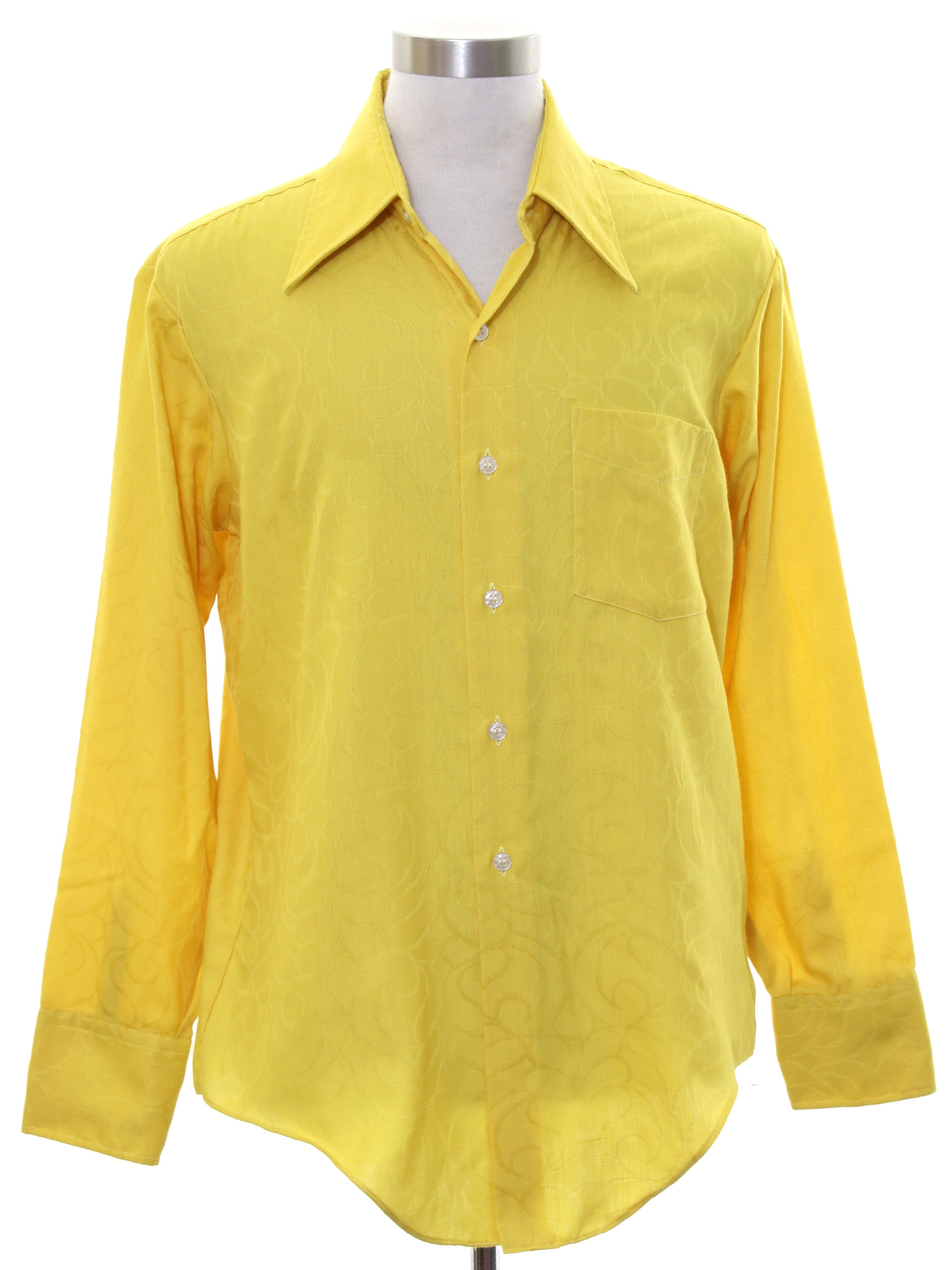 Retro 1960s Shirt: Late 60s -Marlboro Permanent Press- Mens gold woven ...