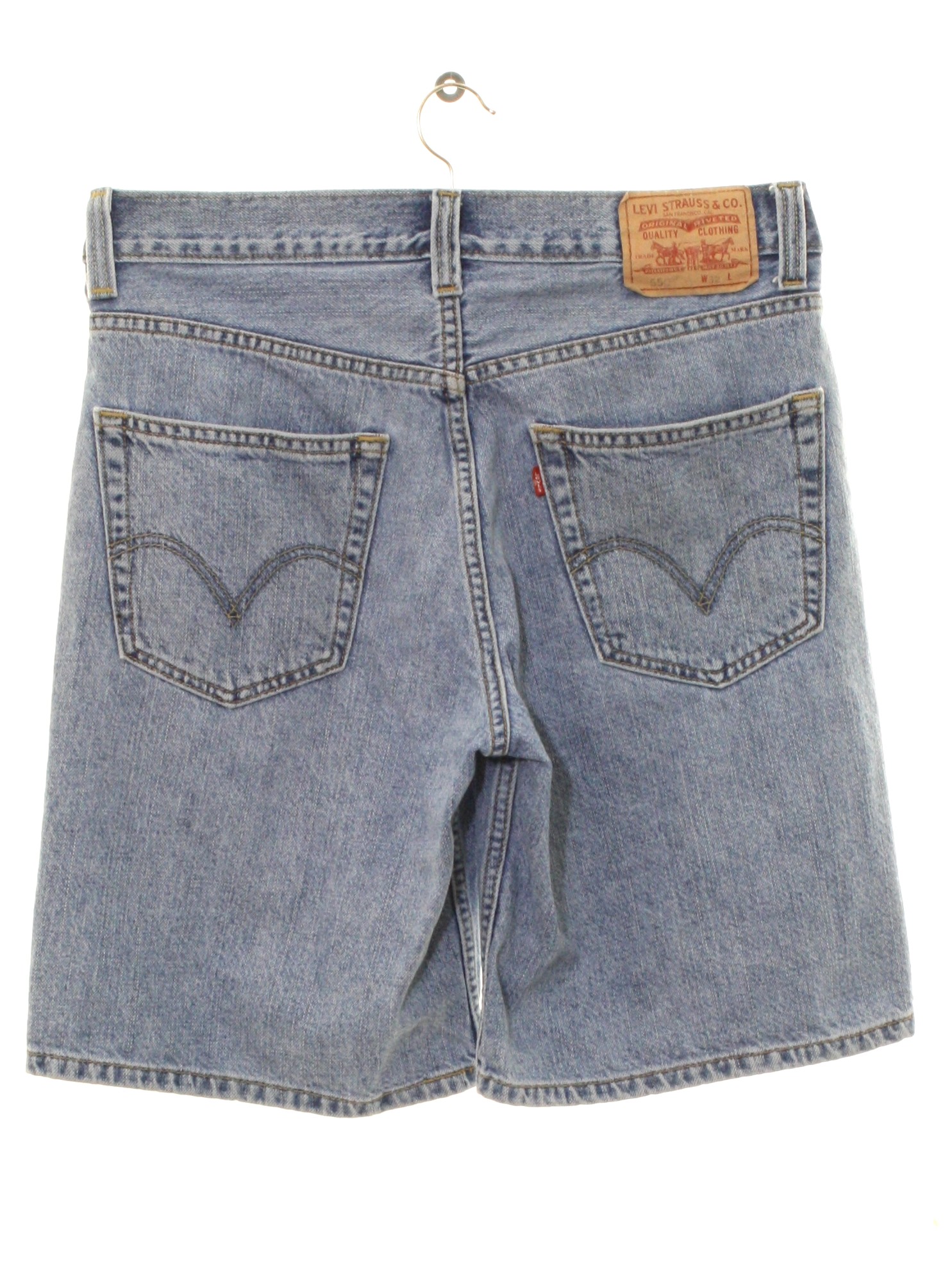 Shorts: 90s -Levis 550- Mens stone washed slightly faded blue cotton ...