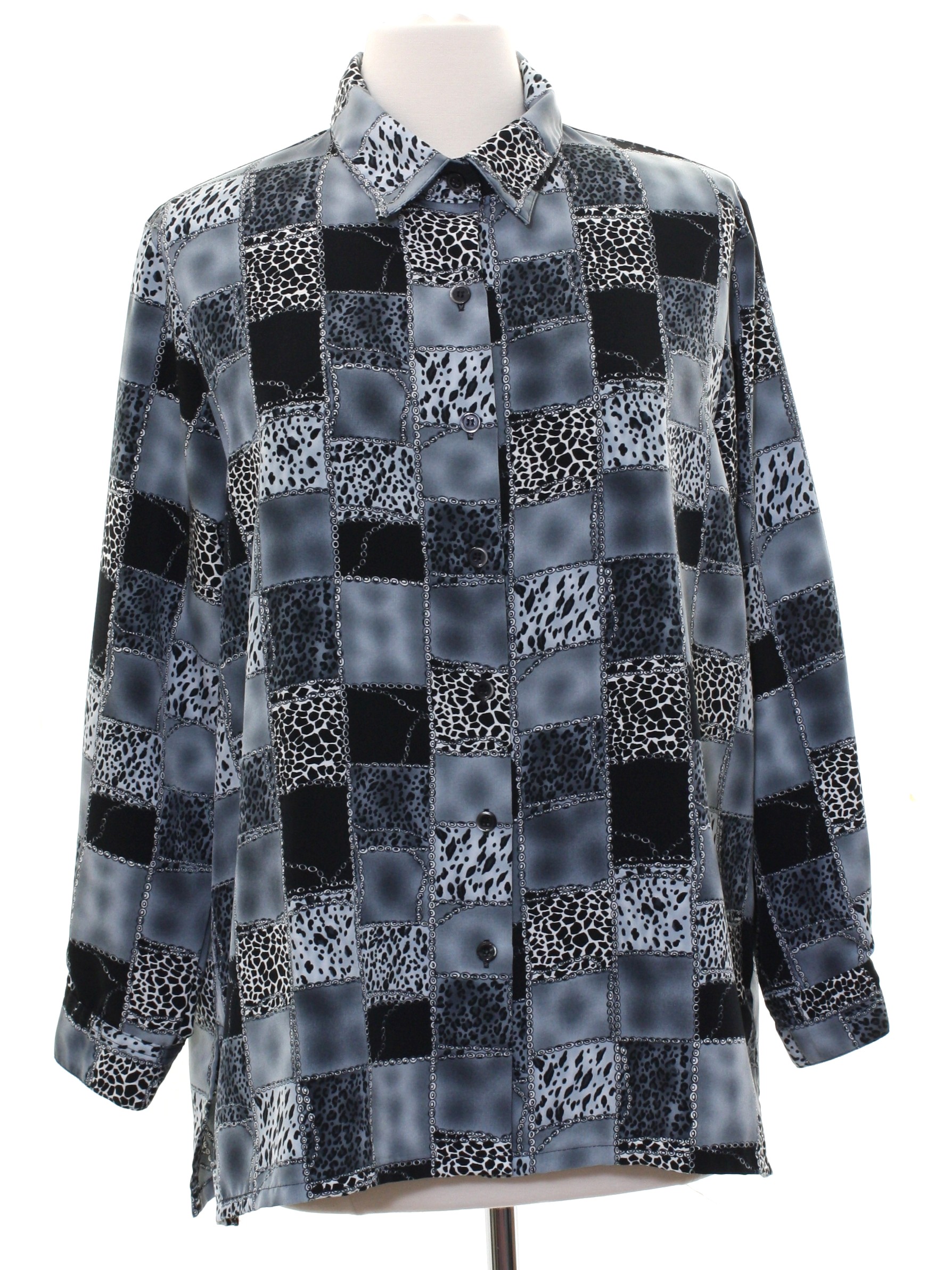 90s Shirt (Bonworth): 90s -Bonworth- Womens black and grey silky ...