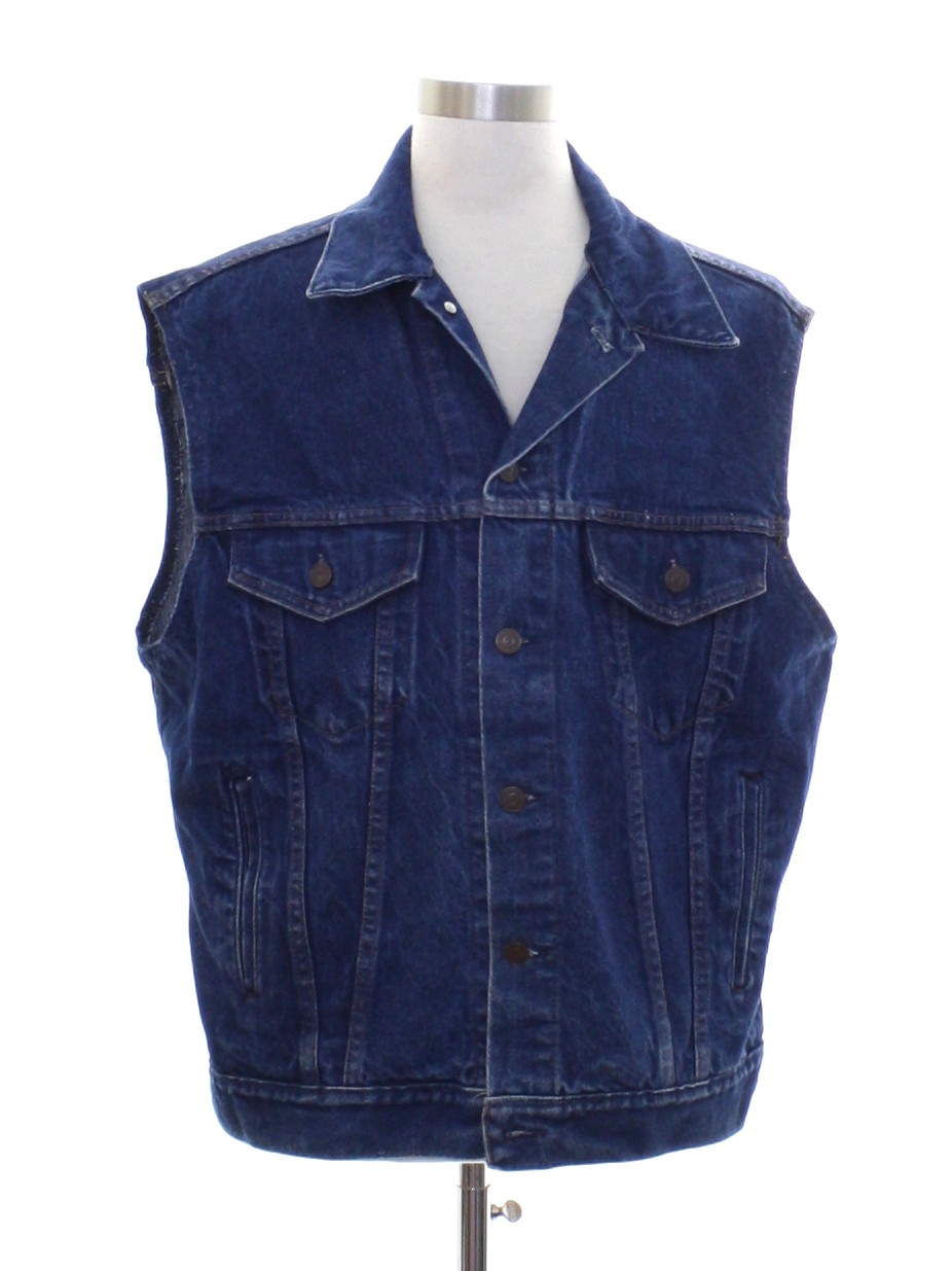 80's Vintage Vest: 80s -Plain Pockets- Mens dark blue cotton denim vest ...