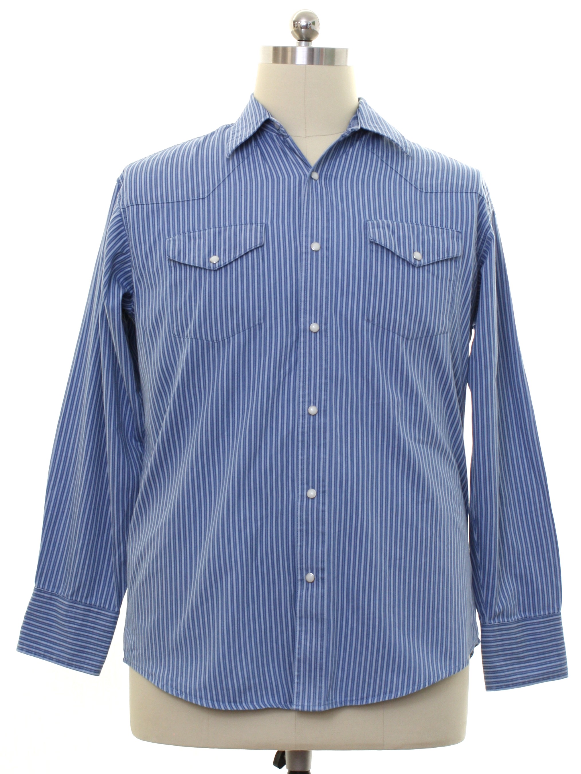 Western Shirt: 90s -Wrangler- Mens dusty blue and baby blue vertical ...