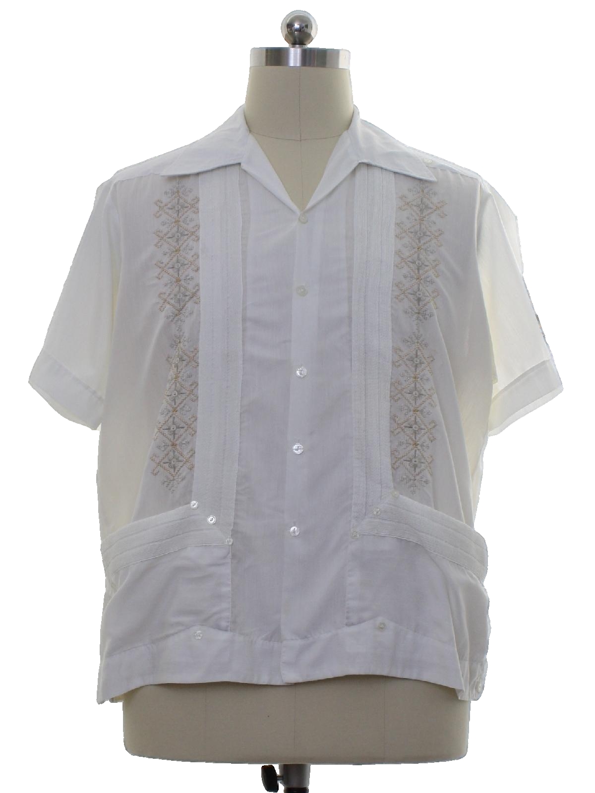 Retro Seventies Guayabera Shirt: 70s -Guayabera- Mens white with warm ...