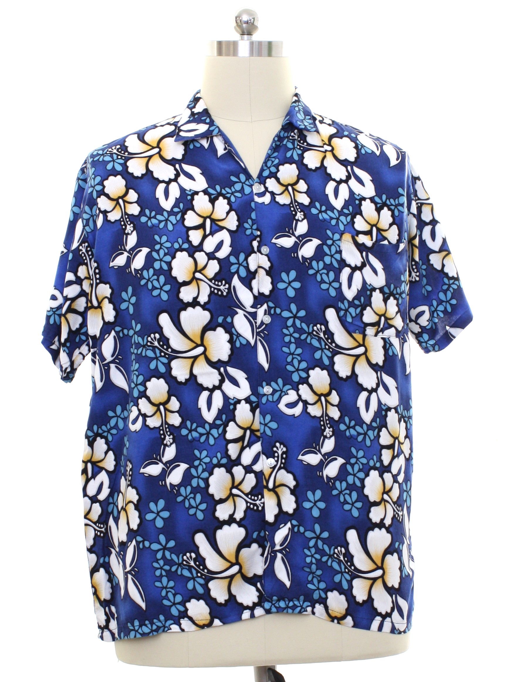 Retro Nineties Hawaiian Shirt: 90s -Pakarang- Mens shaded blue