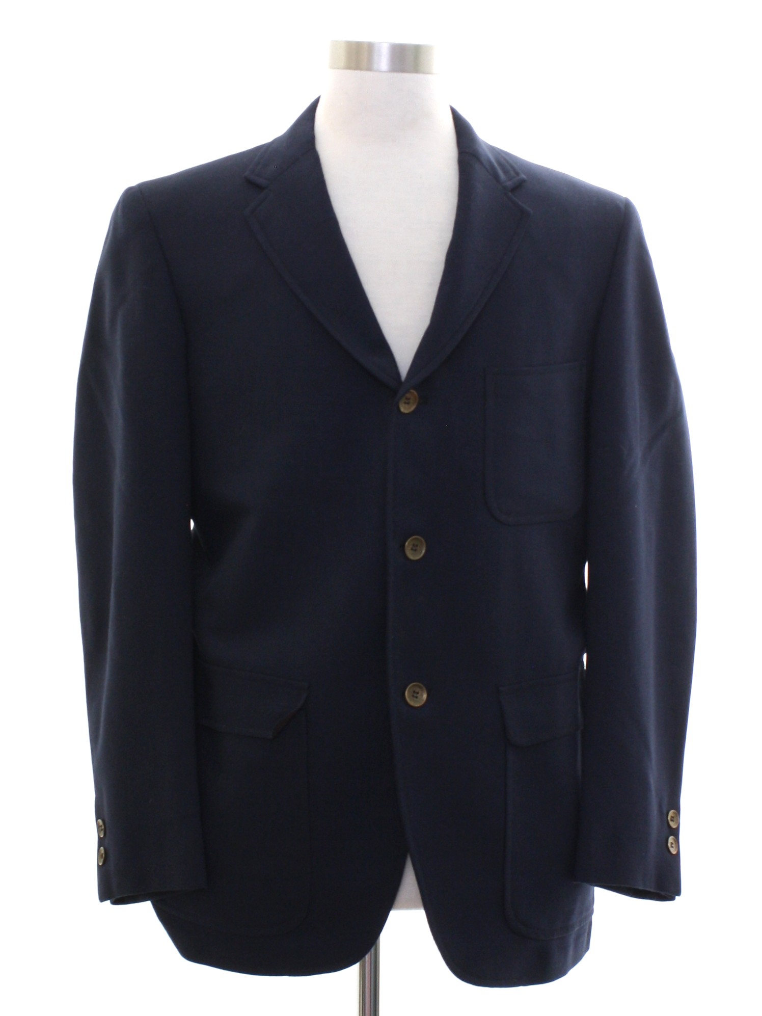 Retro 1960s Jacket: 60s -Label Missing- Mens navy blue blended acrylic ...