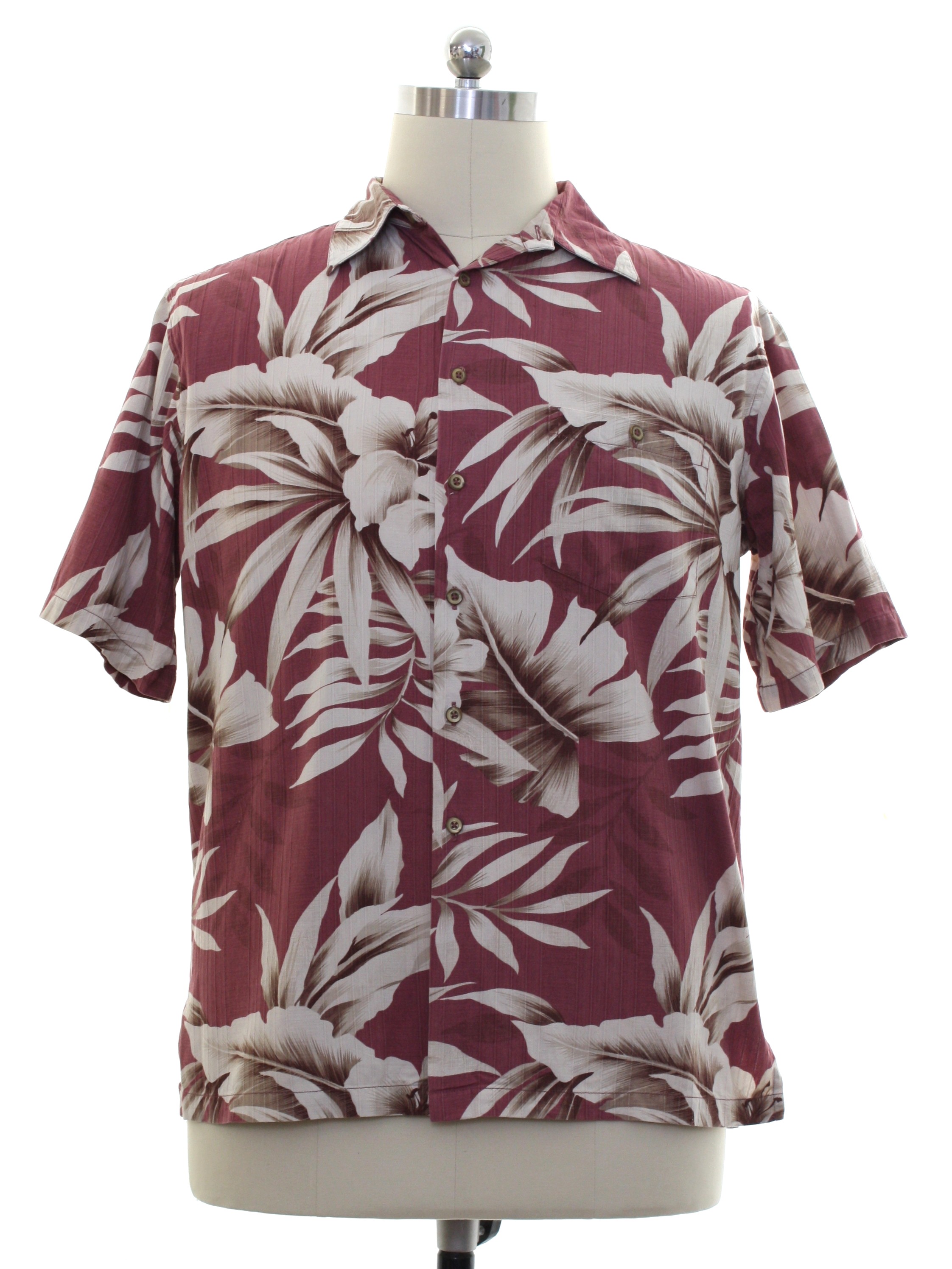 Hawaiian Shirt: 90s -Kona Kai- Mens dusty dark mauve background silk ...