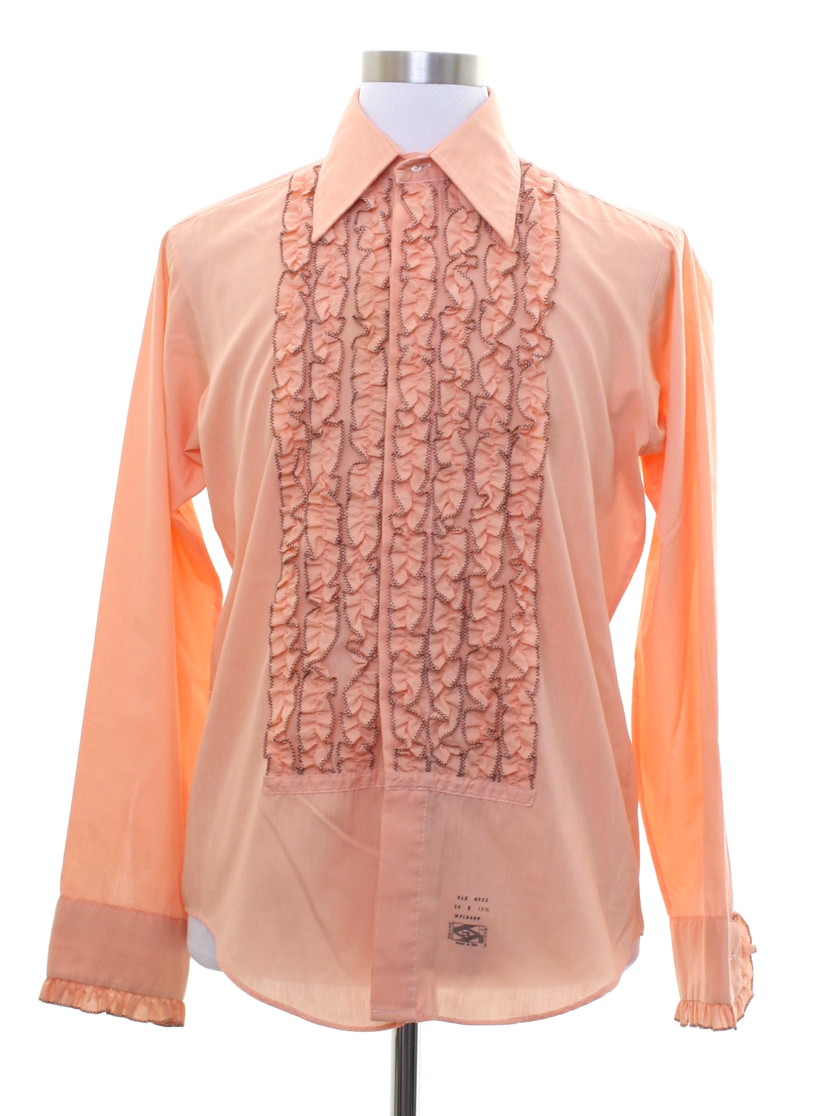 70's Vintage Shirt: 70s -Lion of Troy- Mens peach polyester cotton