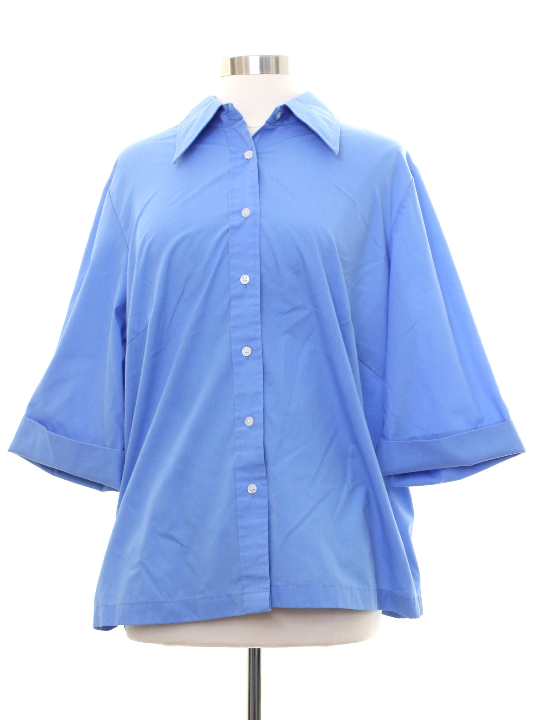 Retro 1970s Shirt: 70s -Lane Bryant- Womens sky blue polyester cotton ...