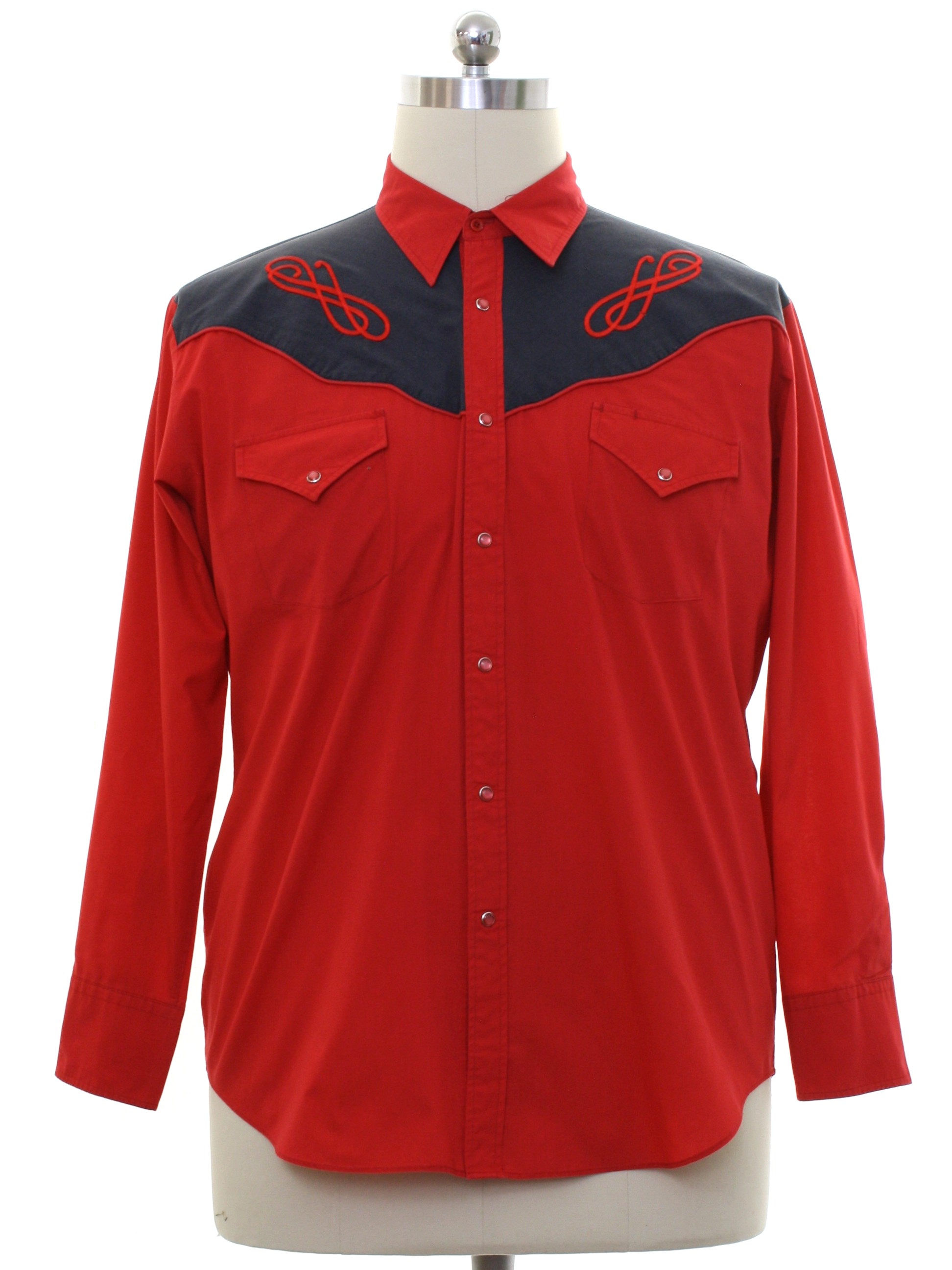 Western Shirt: 90s -Ely Diamond- Mens red background polyester cotton ...