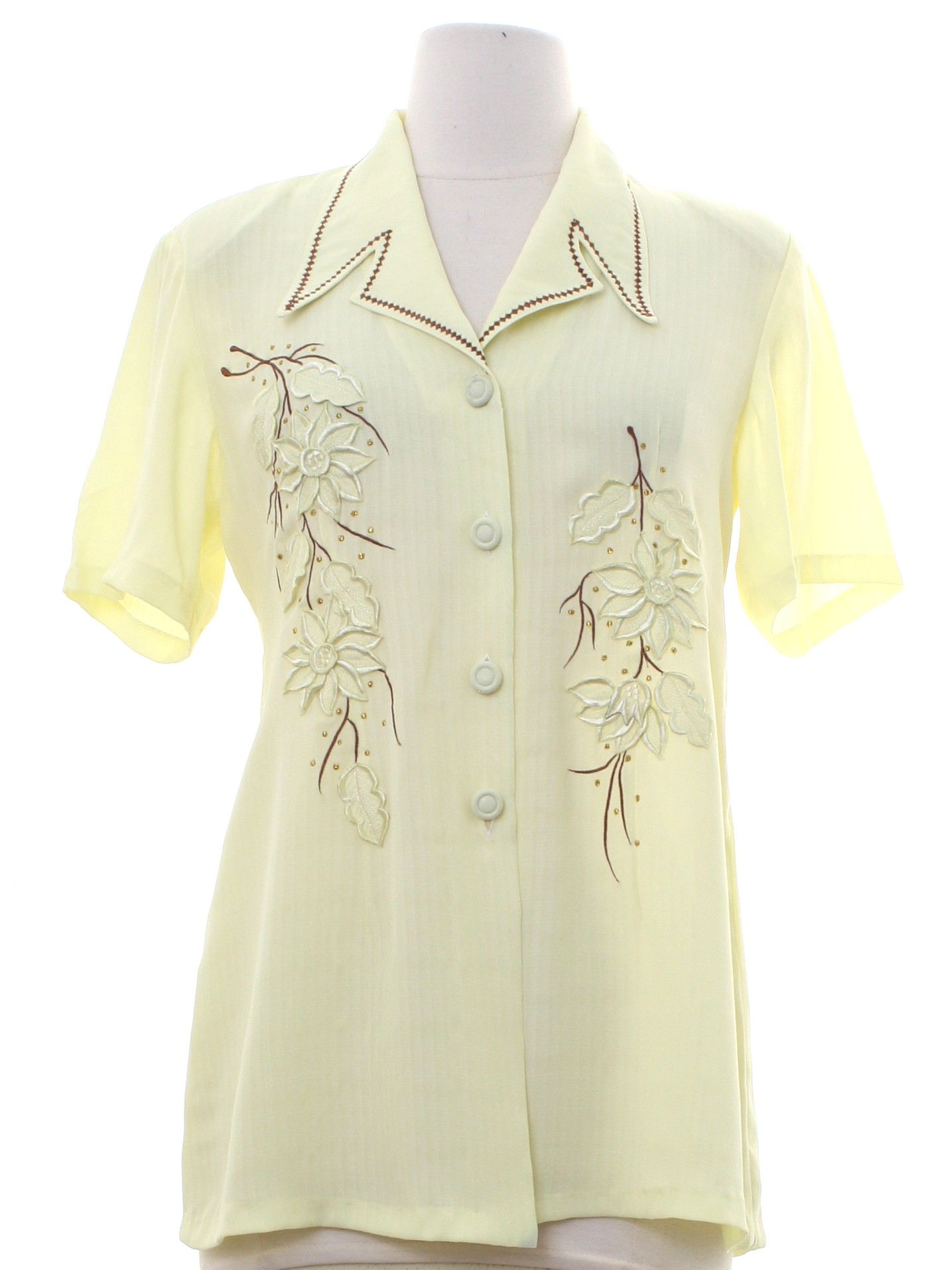 80s Retro Shirt: Early 80s -No Label- Womens soft yellow rayon ...