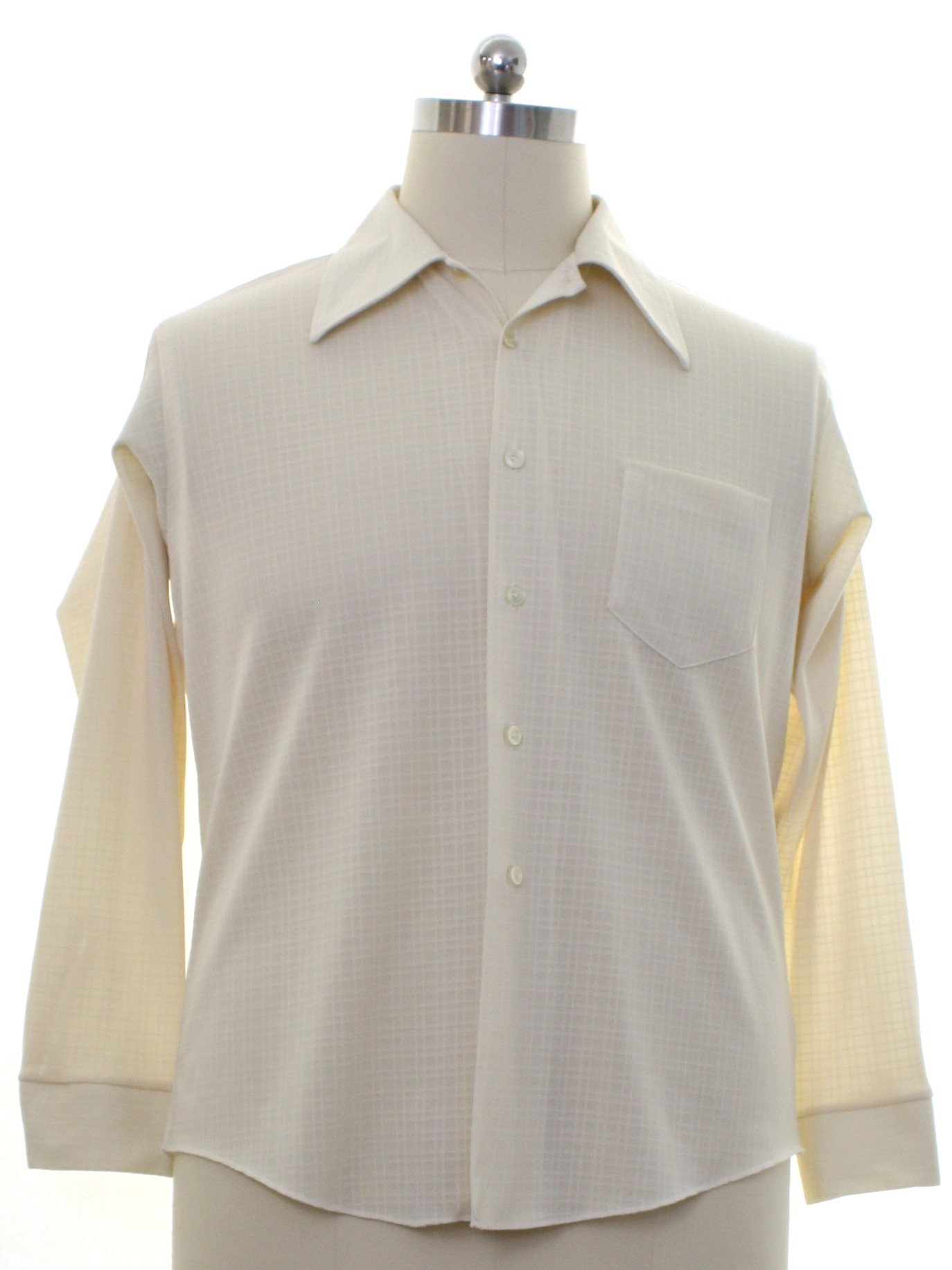 1970's Vintage Ely Knit Shirt: 70s -Ely- Mens cream polyester button ...