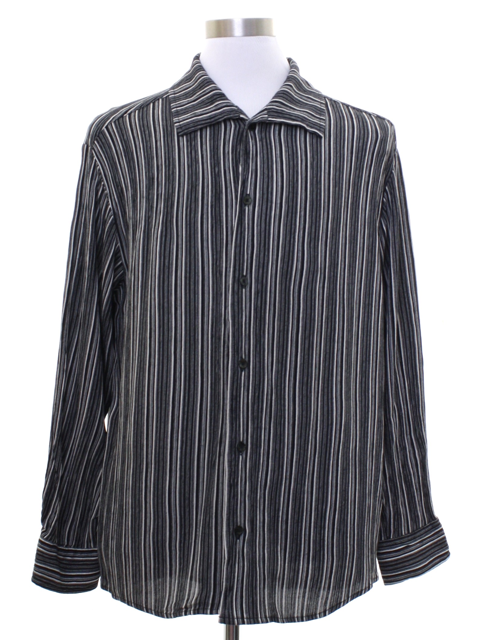 Nineties Vintage Shirt: 90s -T F W- Mens black, grey and white acetate ...