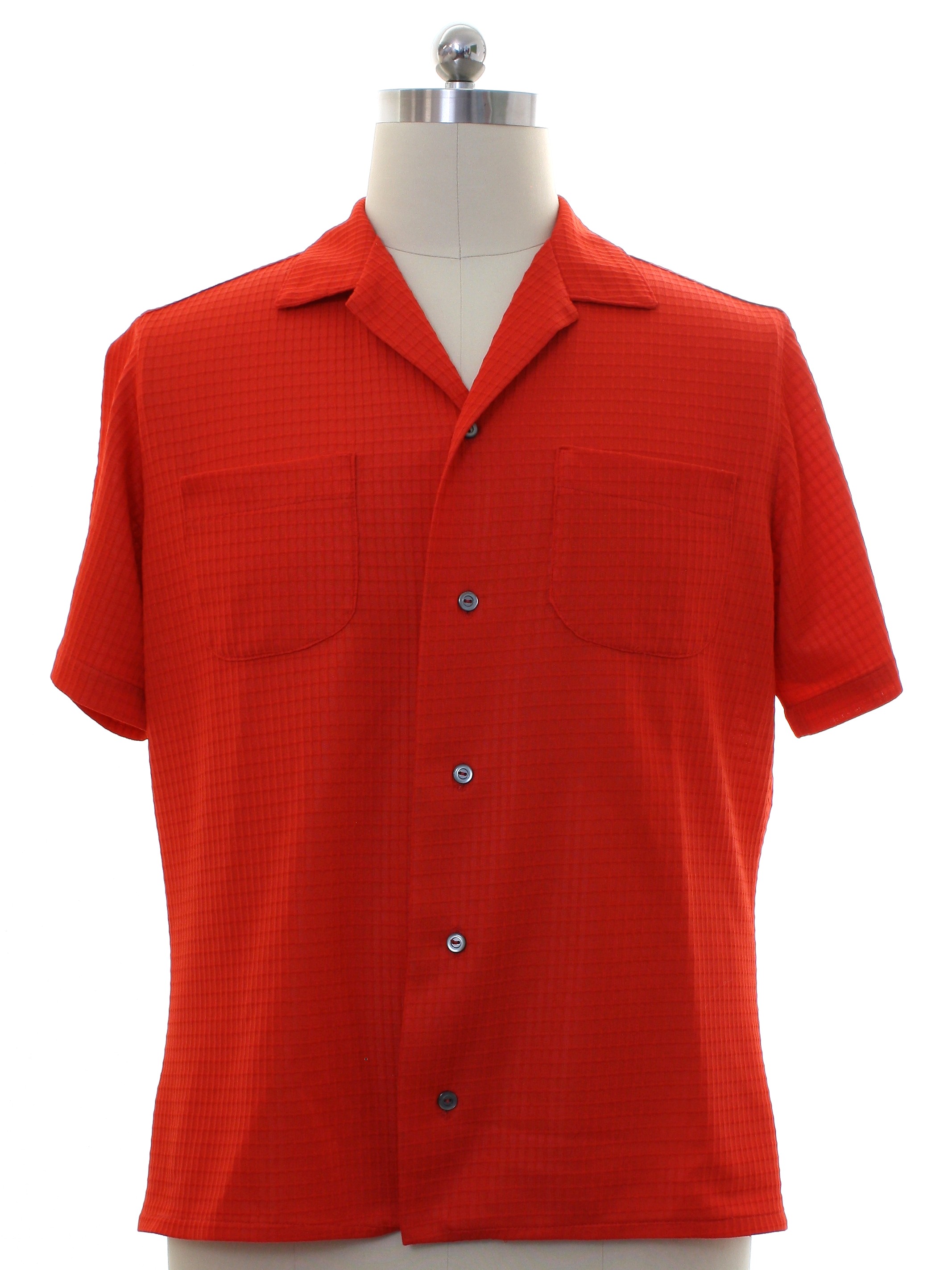 Retro 60's Shirt: Late 60s -Label Missing- Mens red polyester knit ...