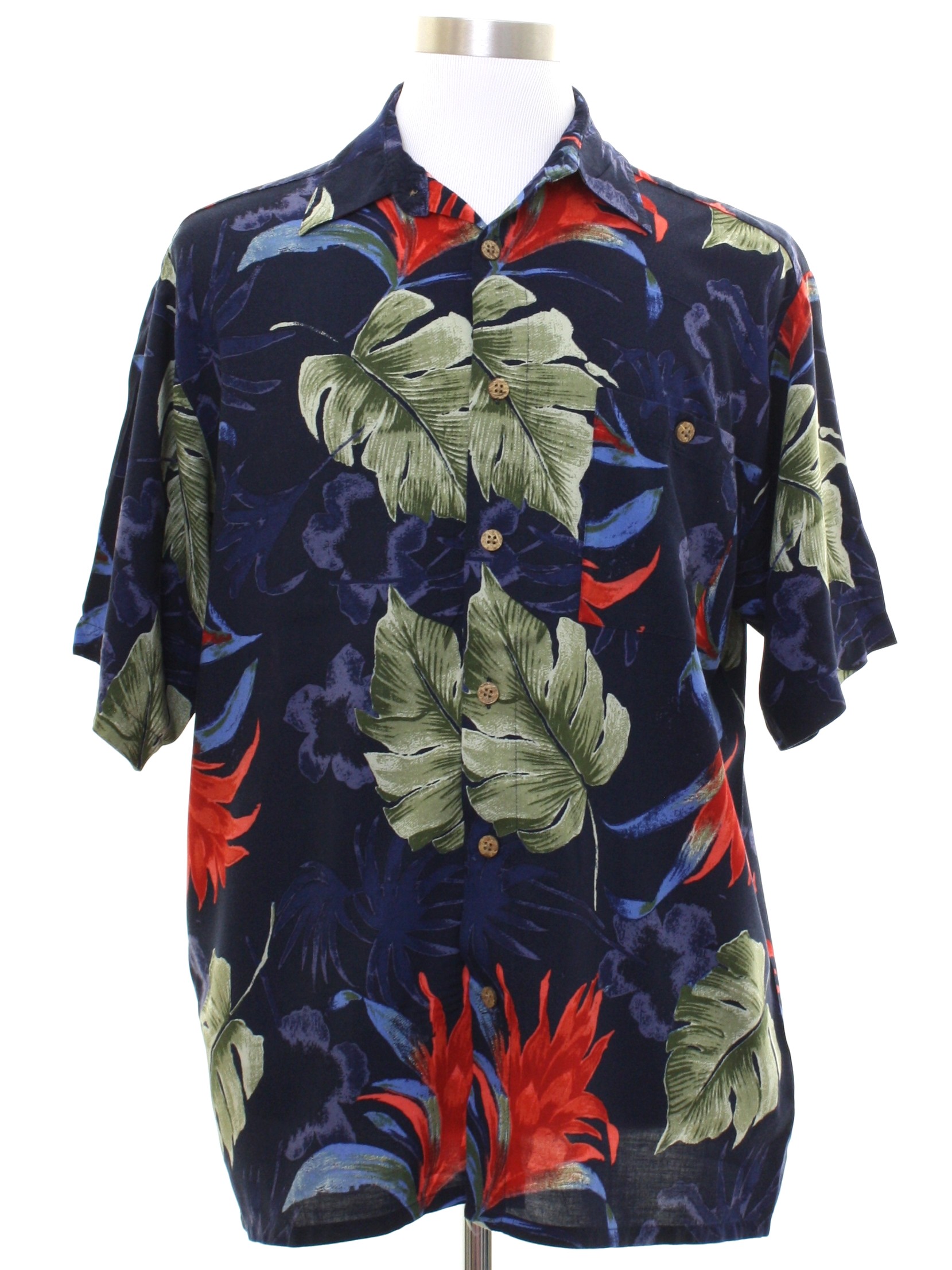 Vintage Puritan Eighties Hawaiian Shirt: 80s -Puritan- Mens navy blue ...