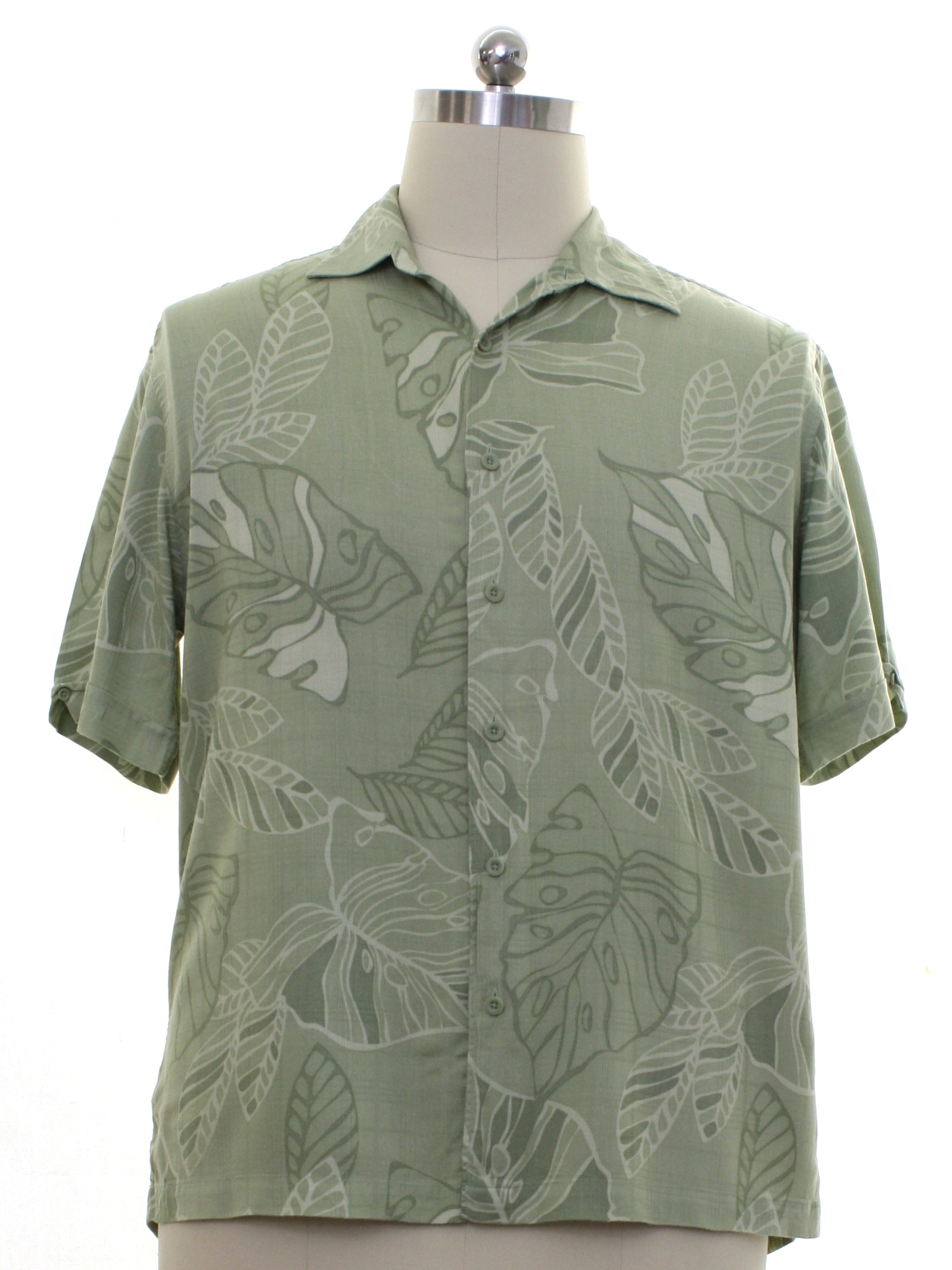 Shirt: 90s -Cubavera- Mens sage green background rayon short sleeve ...