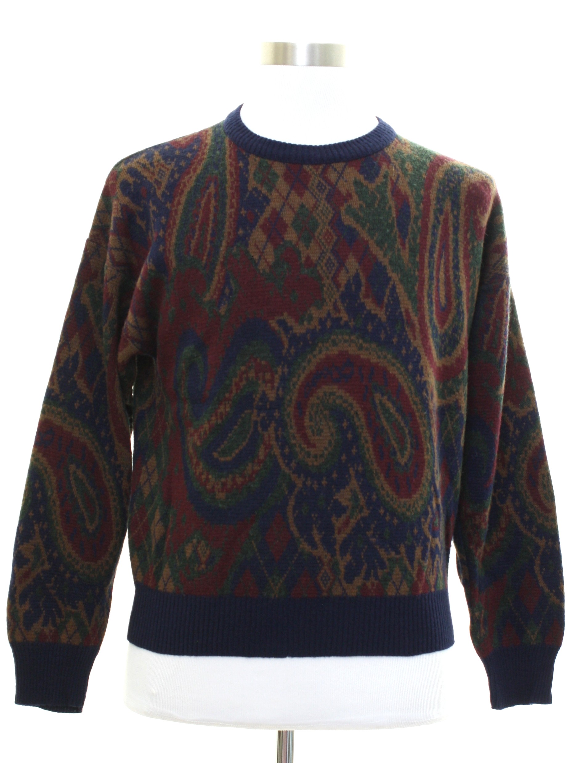 1980's Retro Sweater: Late 80s -John Ashford- Mens navy blue background ...