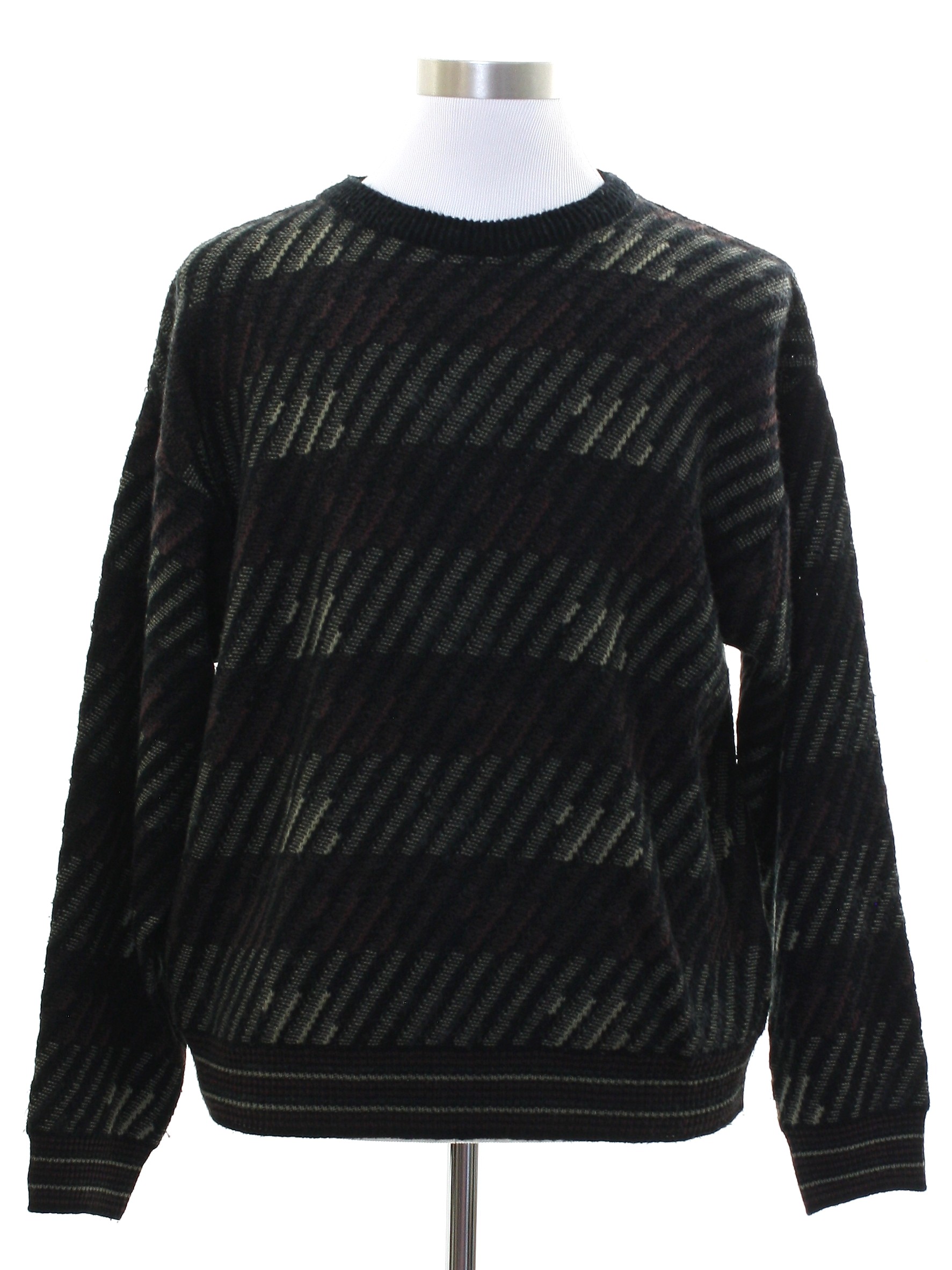 Vintage 80's Sweater: Late 80s -No Label- Mens black background acrylic ...