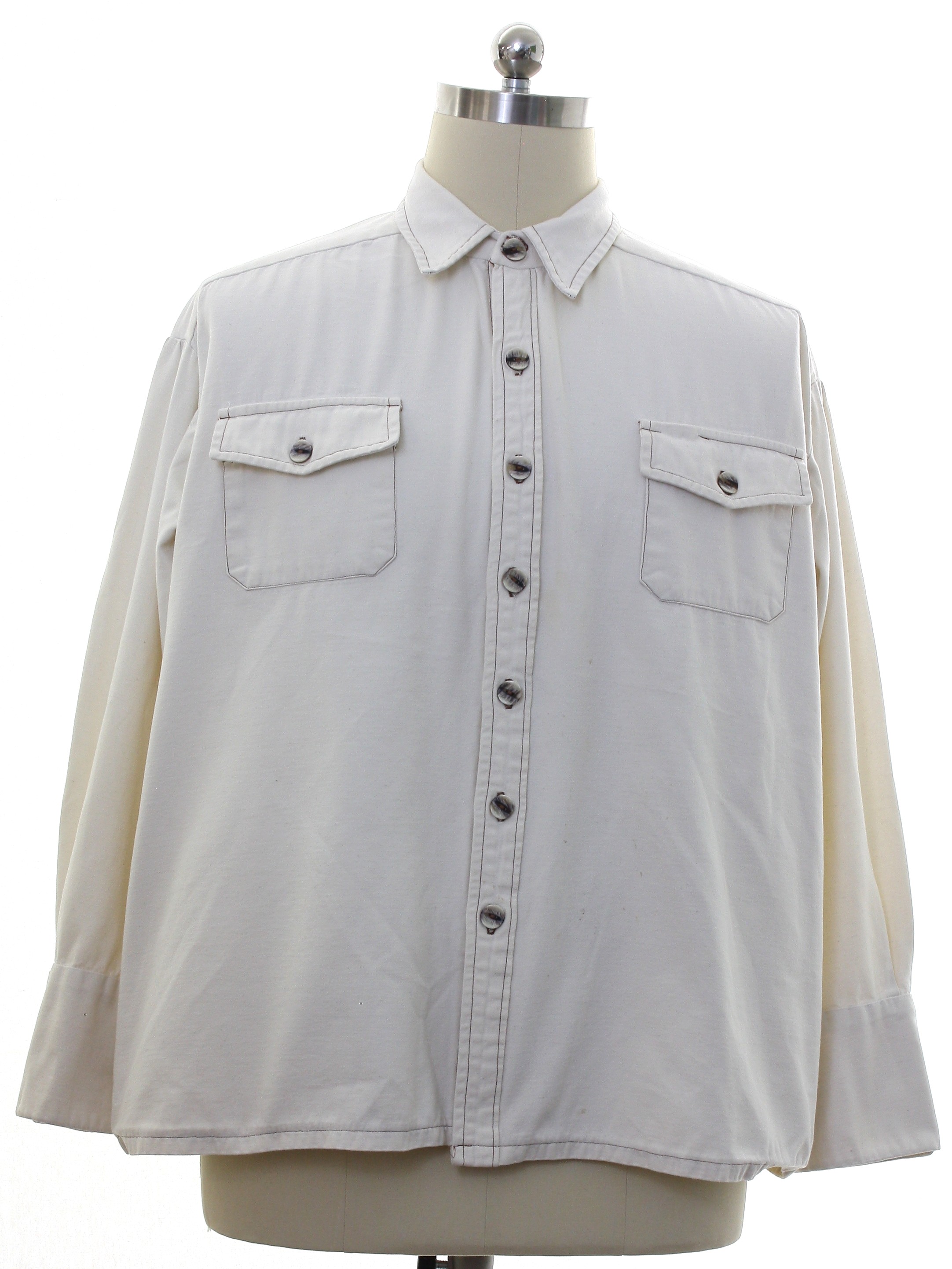 Retro 60's Jacket: 60s -No Label- Mens white cotton denim shirt jacket ...