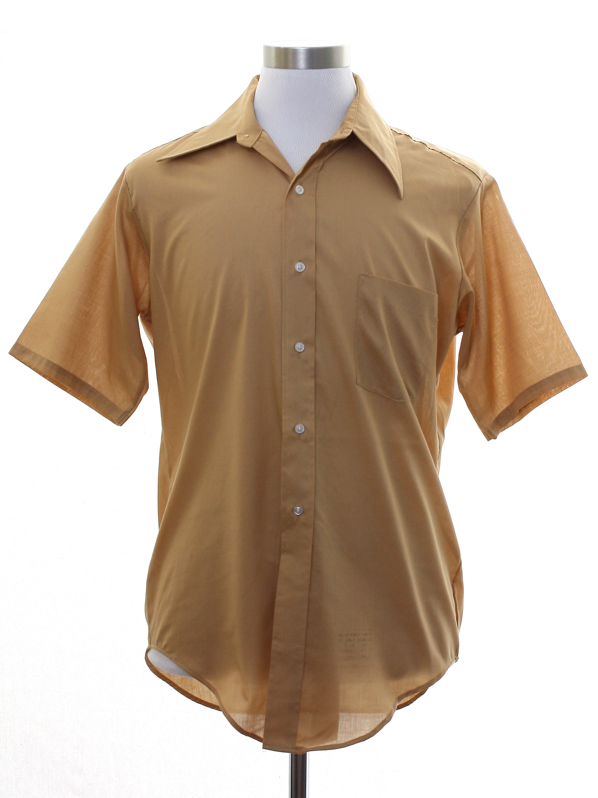 Retro 1970s Shirt: 70s -Van Heusen- Mens warm tan polyester cotton ...