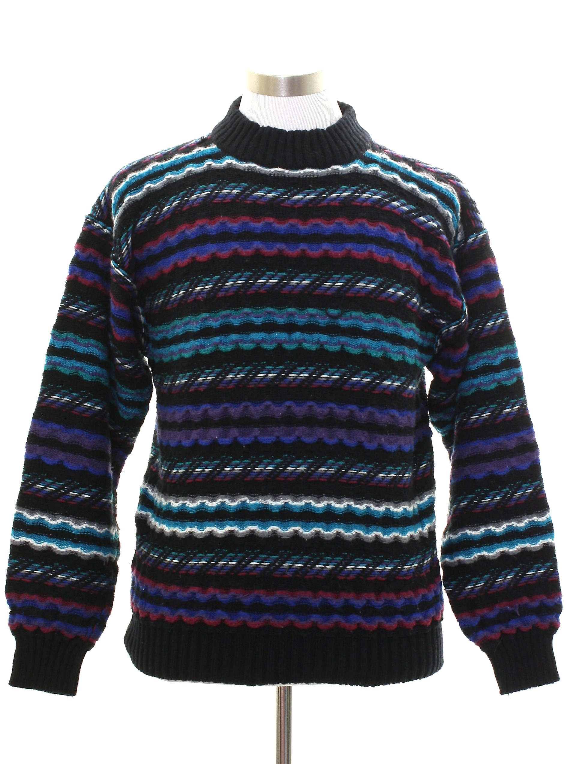 Vintage 80s Sweater: 80s -Concrete- Mens black background acrylic ...