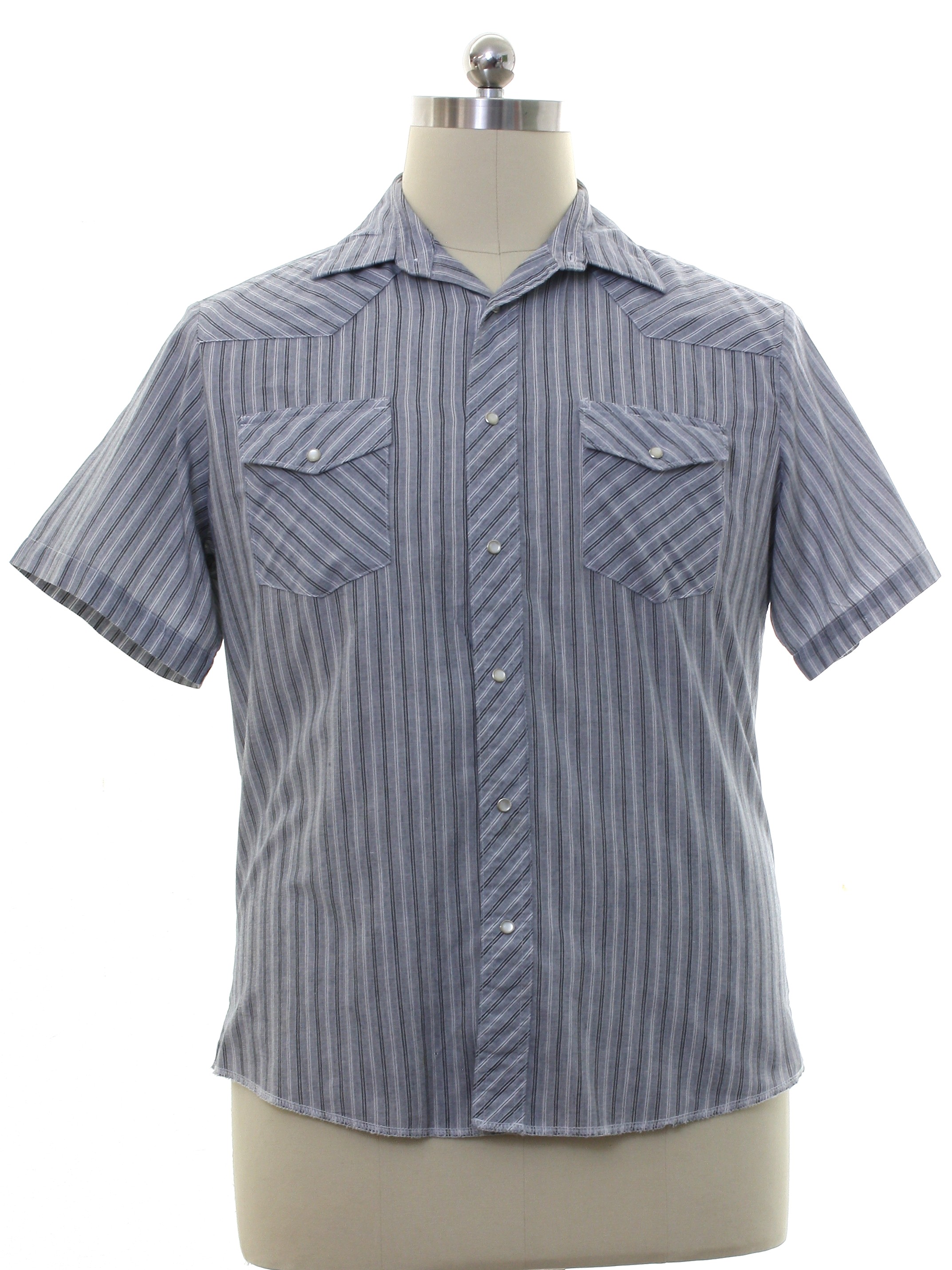 Western Shirt: 90s -Wrangler- Mens gray and white vertical striped ...