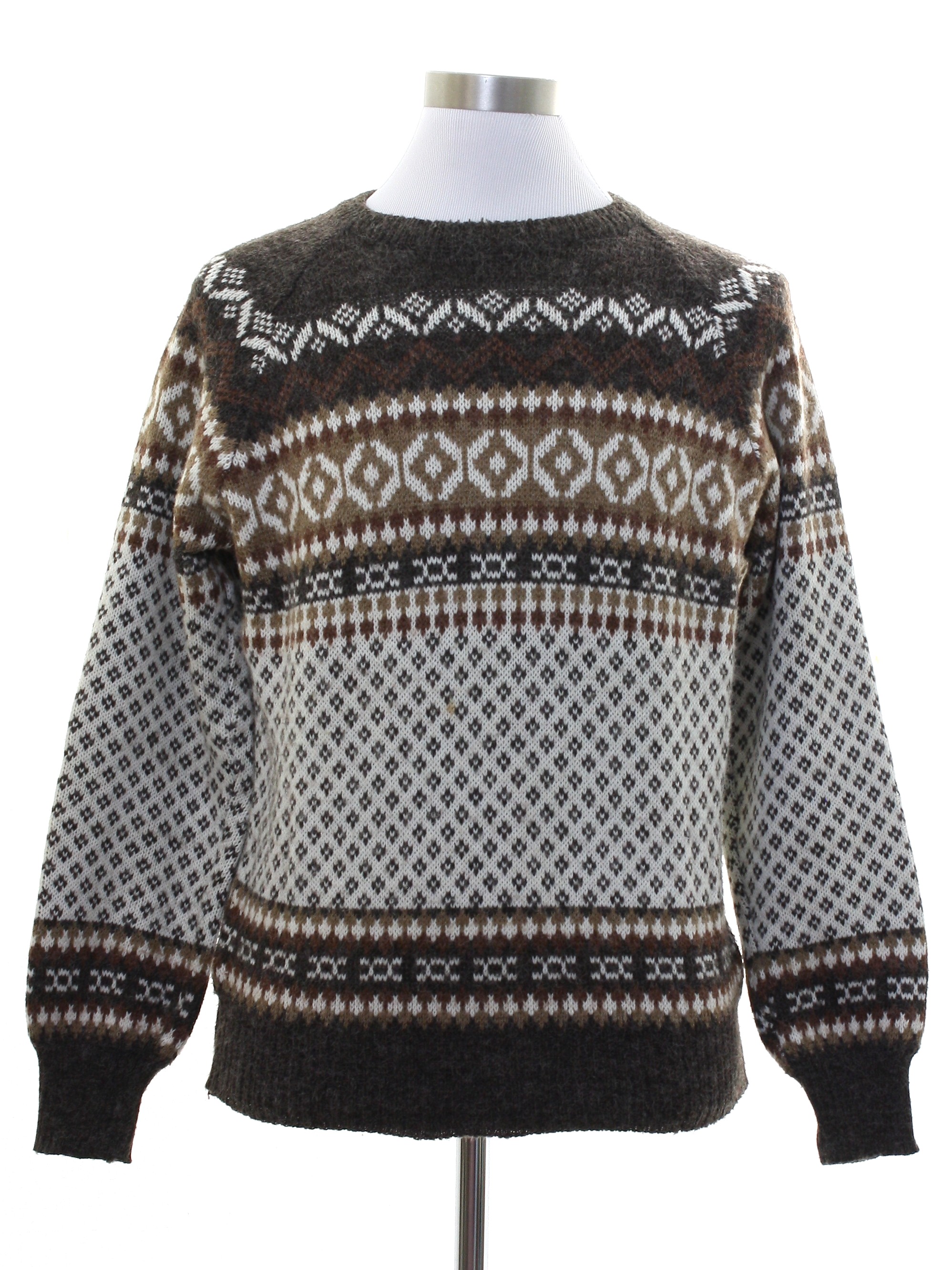 Retro 80's Sweater: 80s -alpine Country- Mens Cocoa Brown And Ivory 