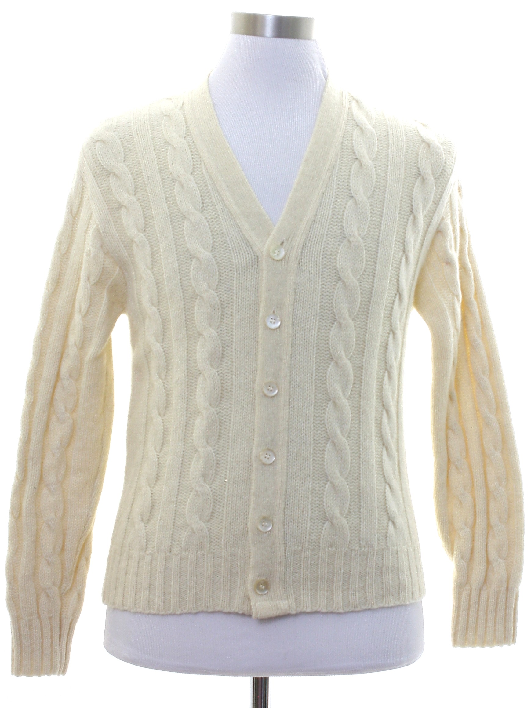 1960's Retro Caridgan Sweater: Late 60s -No label- Mens ivory ...