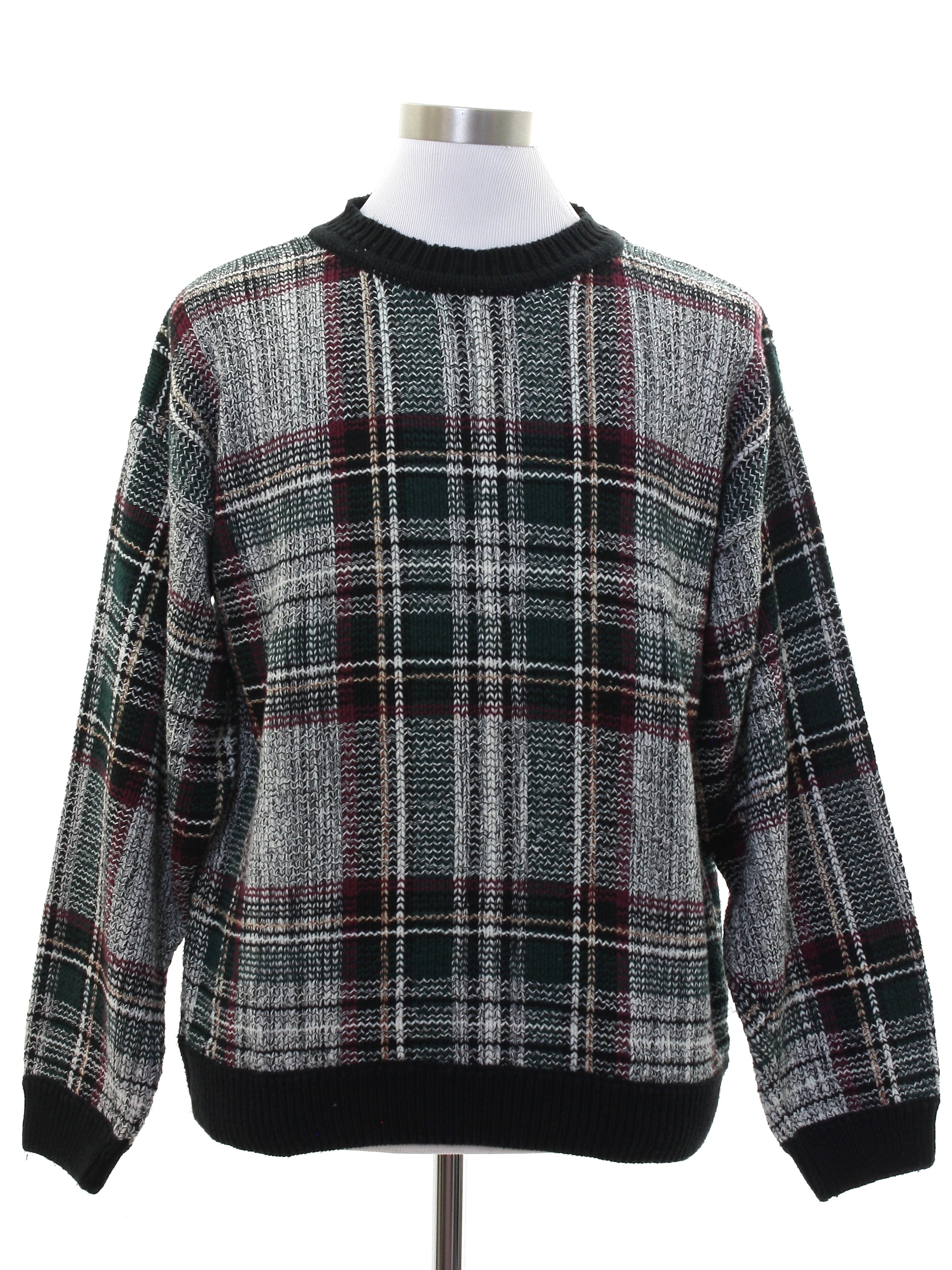 Eighties Vintage Sweater: 80s -Hunt Club- Mens maroon, ivory, black ...