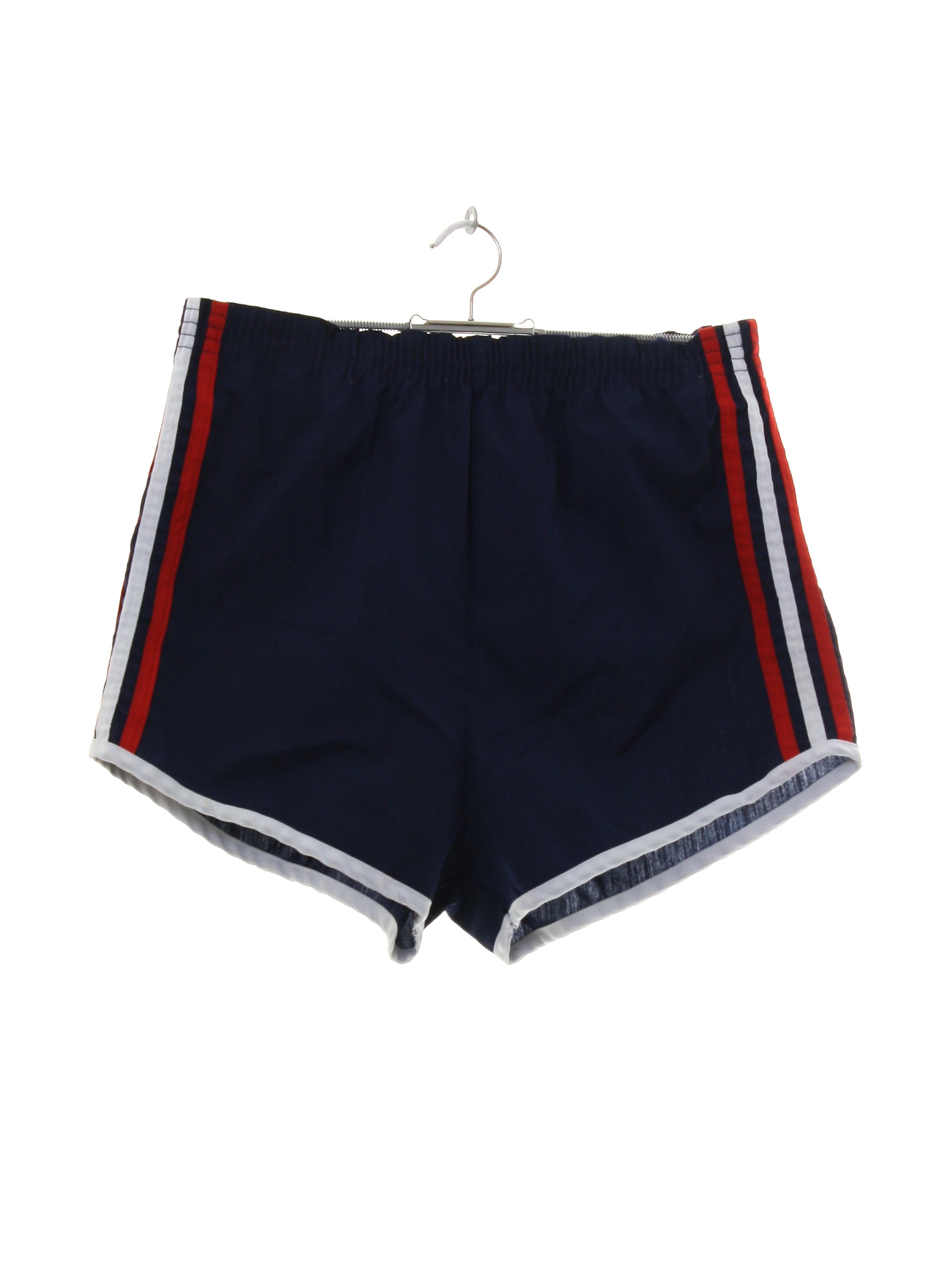 Vintage 80's Shorts: 80s -No Label- Mens navy blue background with red ...