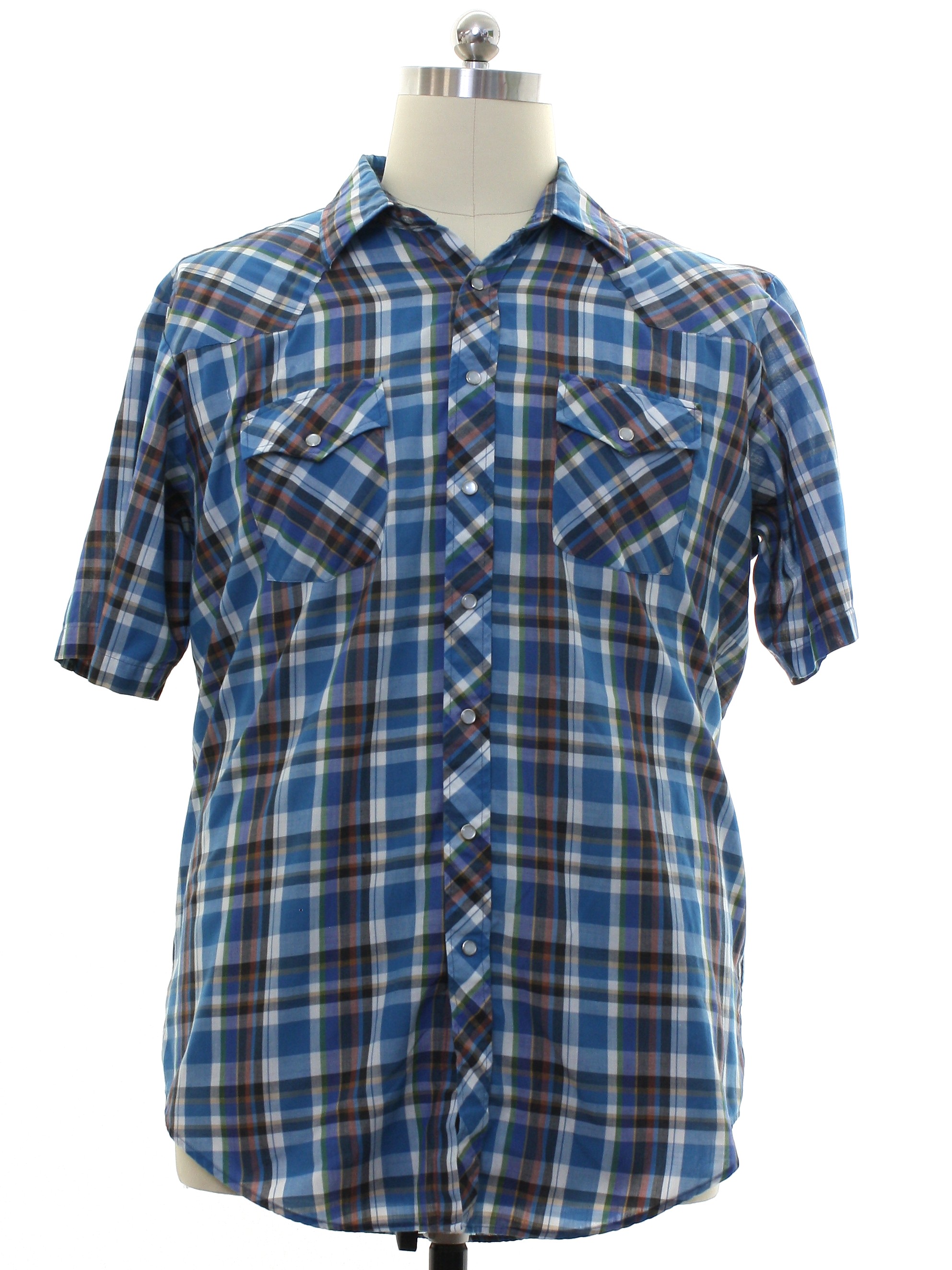 Western Shirt: 90s -Plainsman for the Tall Man- Mens shades of blue ...