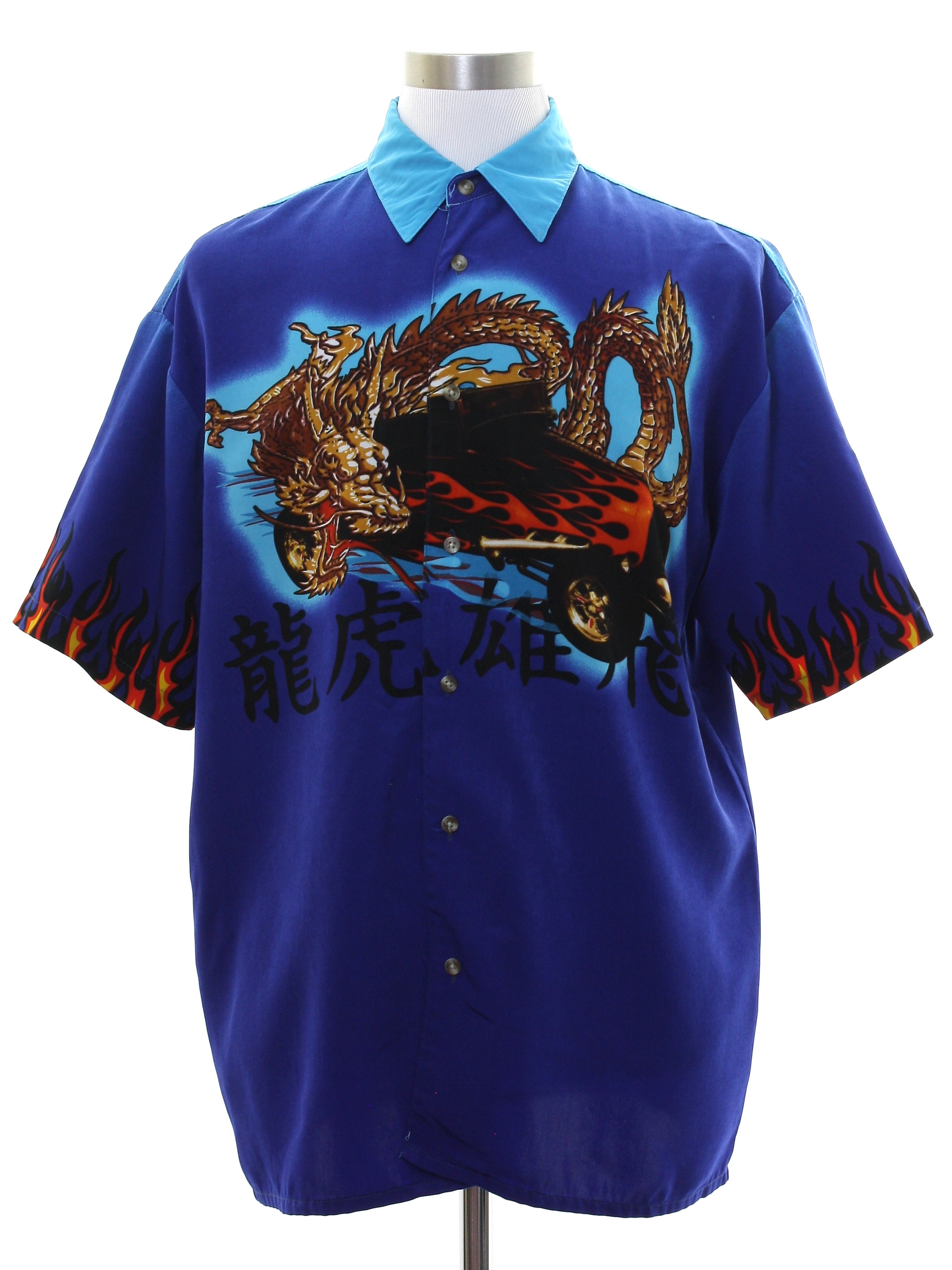 Retro 1990s Shirt: 90s -Urge- Mens blue and aqua background