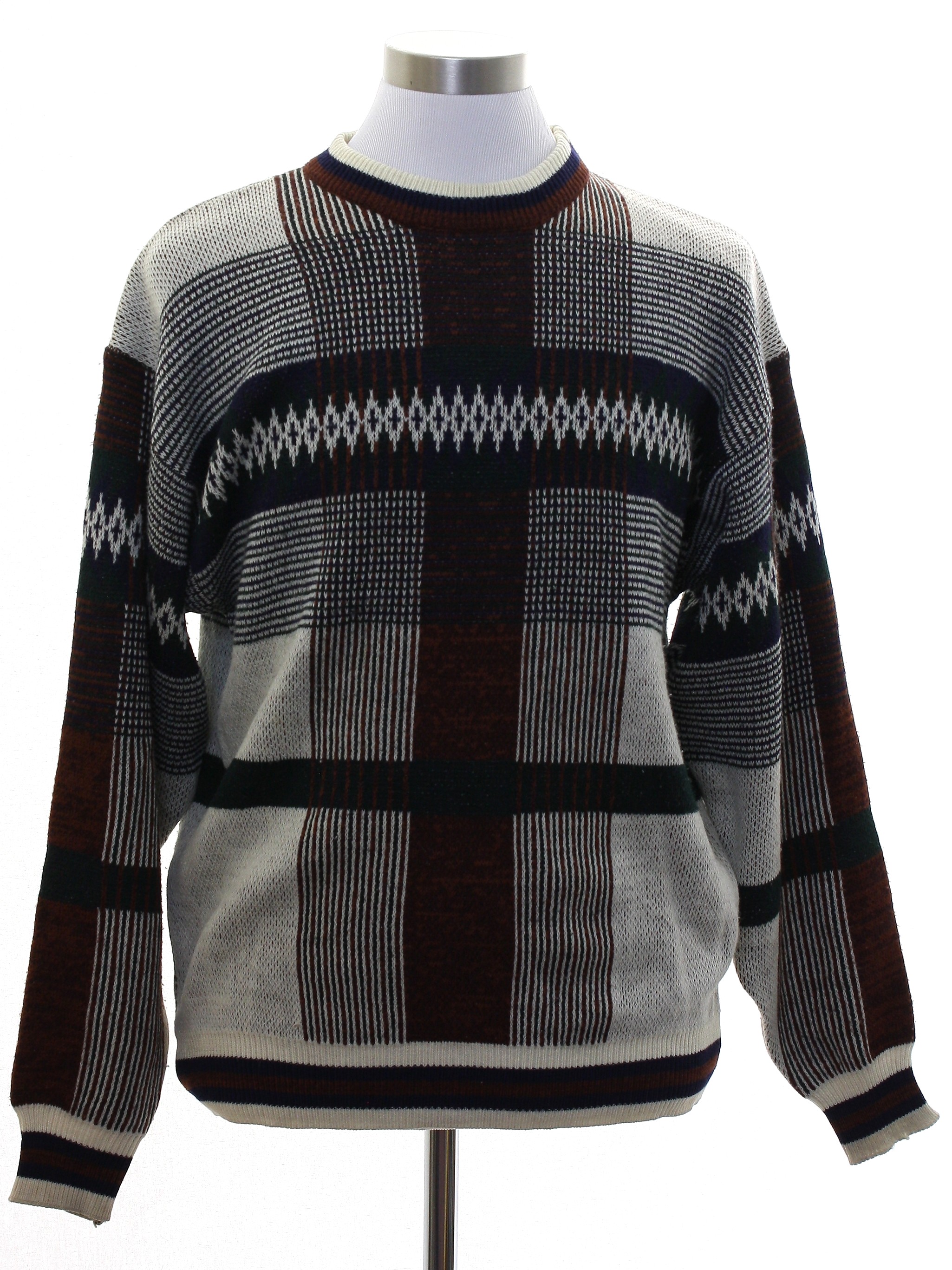 80s Retro Sweater: 80s -U Right- Mens ivory background acrylic wool ...