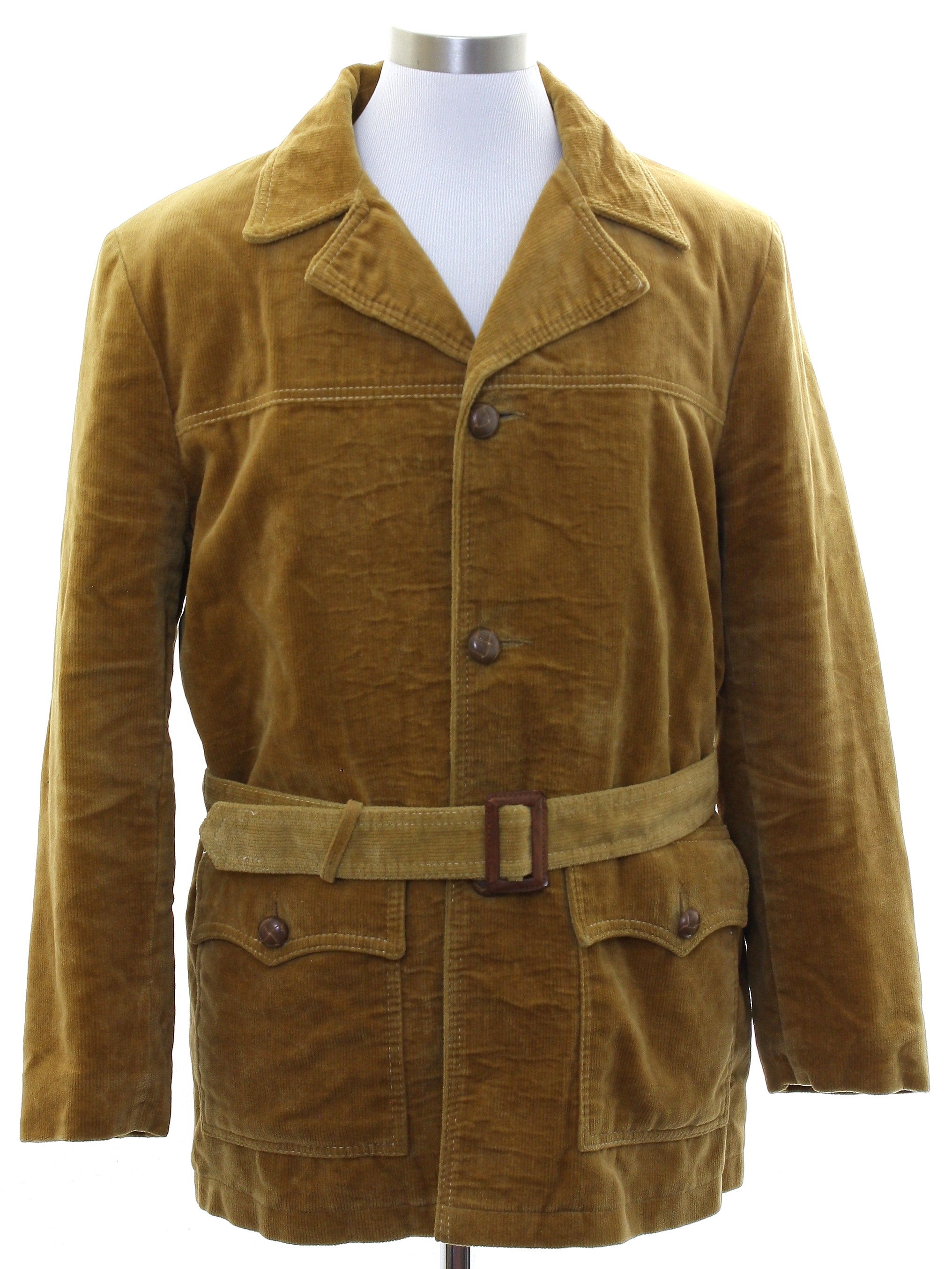 Retro 60's Jacket: Late 60s -Westerfield- Mens golden tan cotton