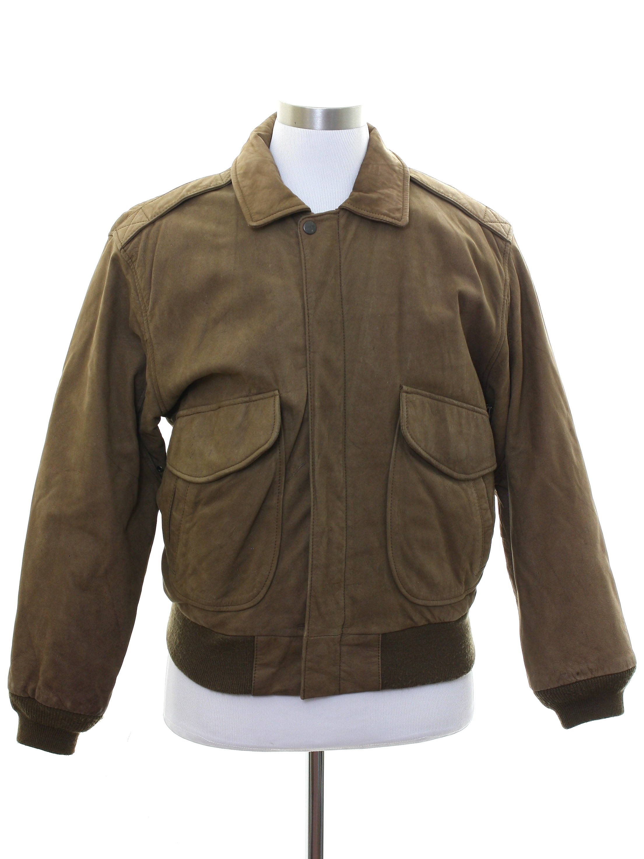 90s Retro Leather Jacket: 90s -Mirage Classics- Mens khaki brown aged ...