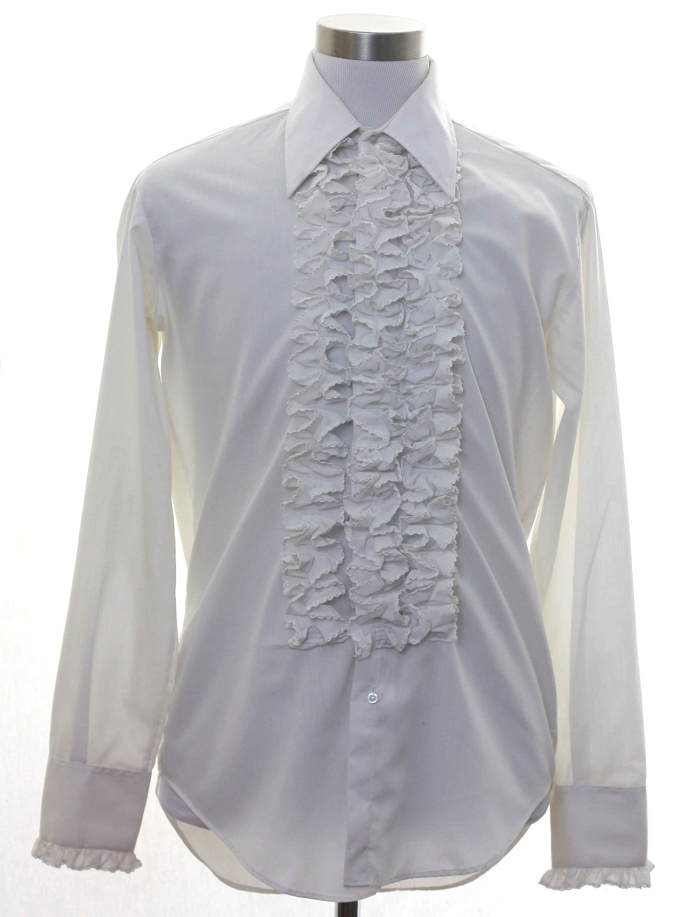 Vintage 70s Shirt: 70s -After Six- Mens winter white polyester cotton ...