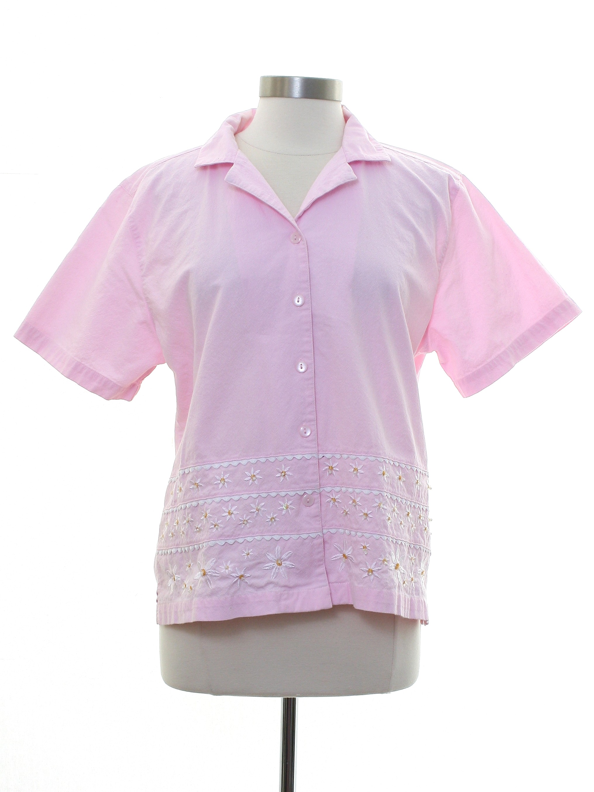 Shirt: 90s -Jane Ashley- Womens pink cotton short sleeve shirt having a ...