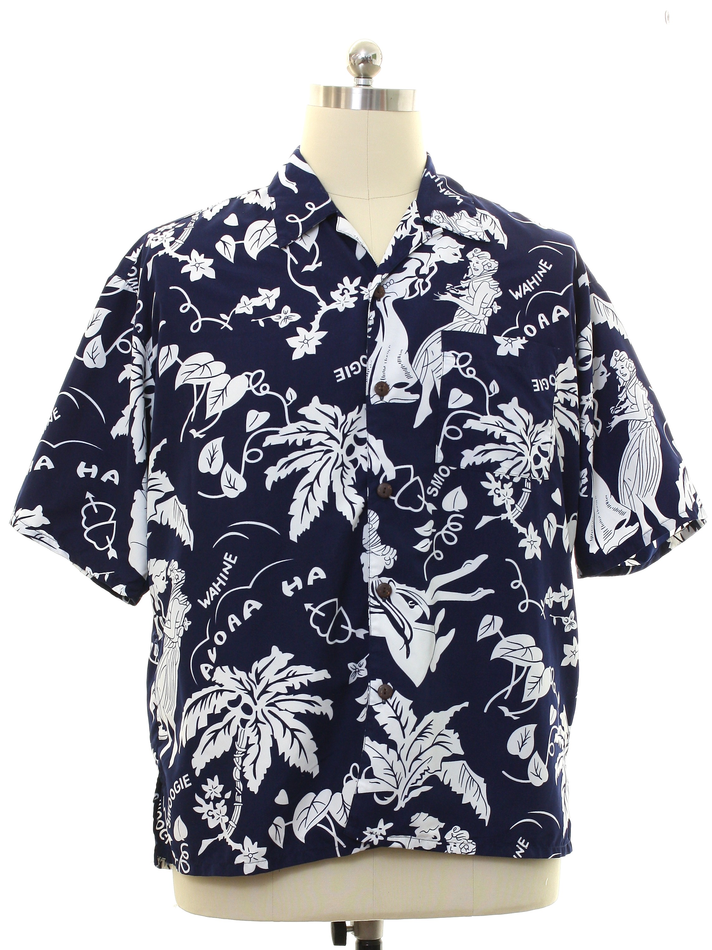 Nineties Hawaiian Shirt: 90s -Hawaiian Vintage Collection- Mens navy ...