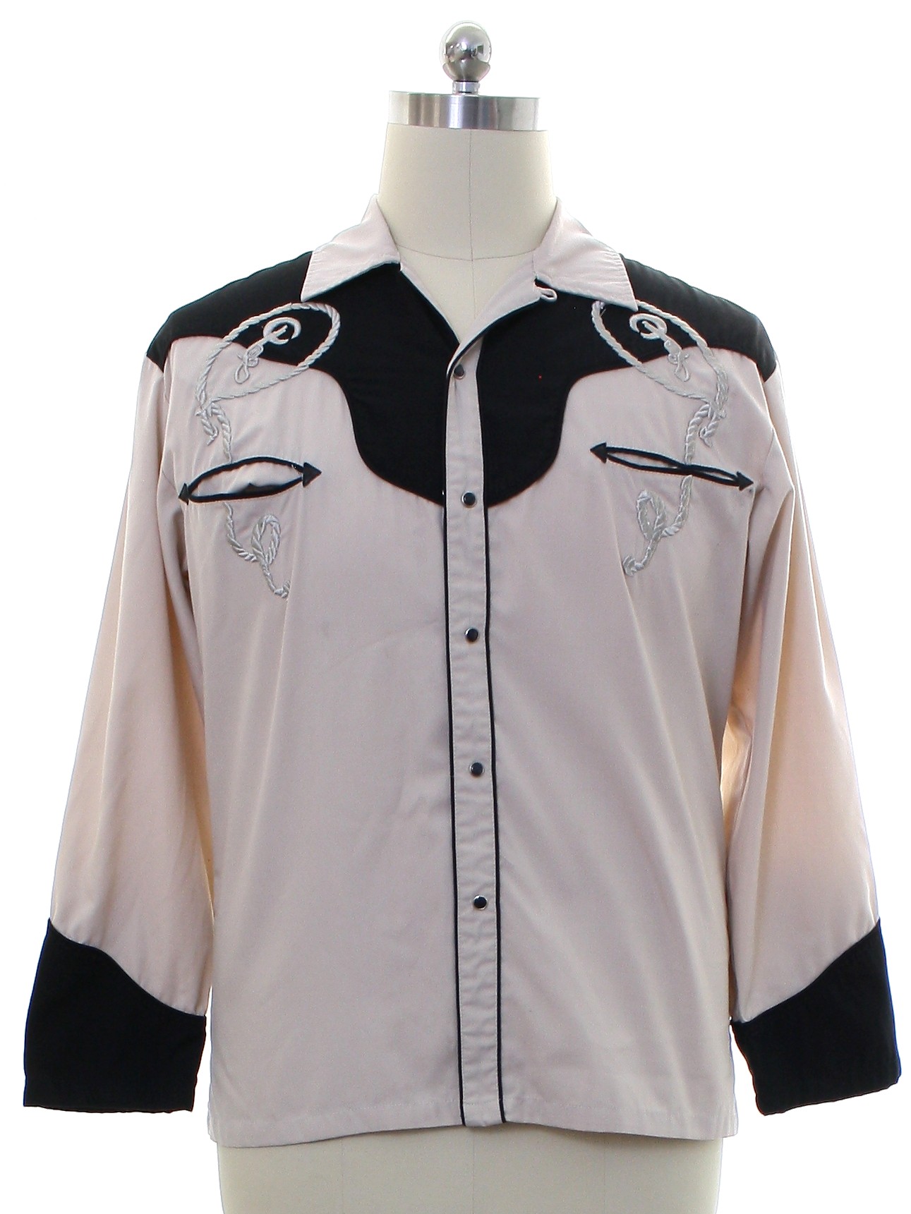 Western Shirt: 90s -Western Max- Mens beige background polyester cotton ...