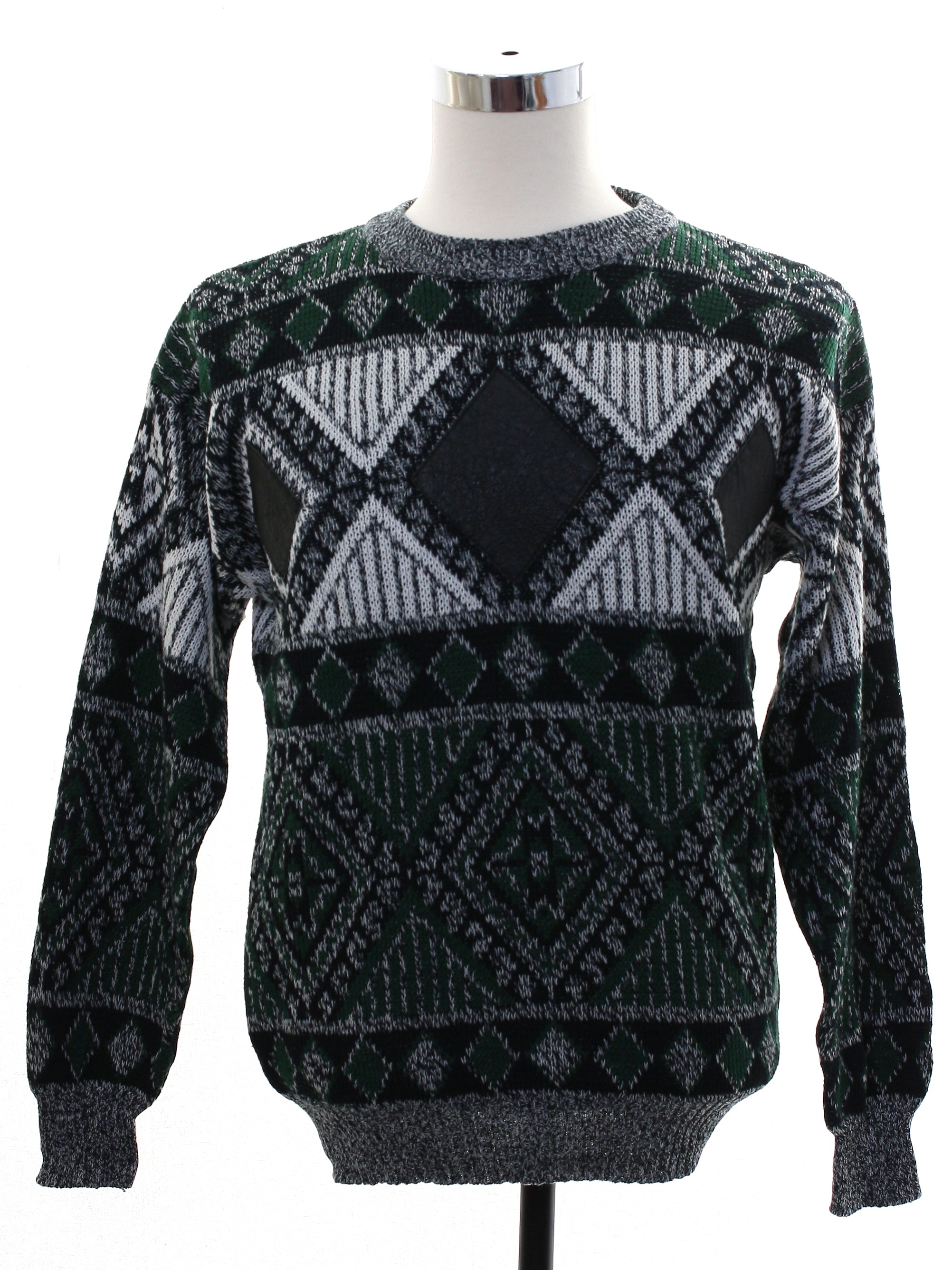 1980's Retro Sweater: 80s -Impact- Mens mottled black and white ...