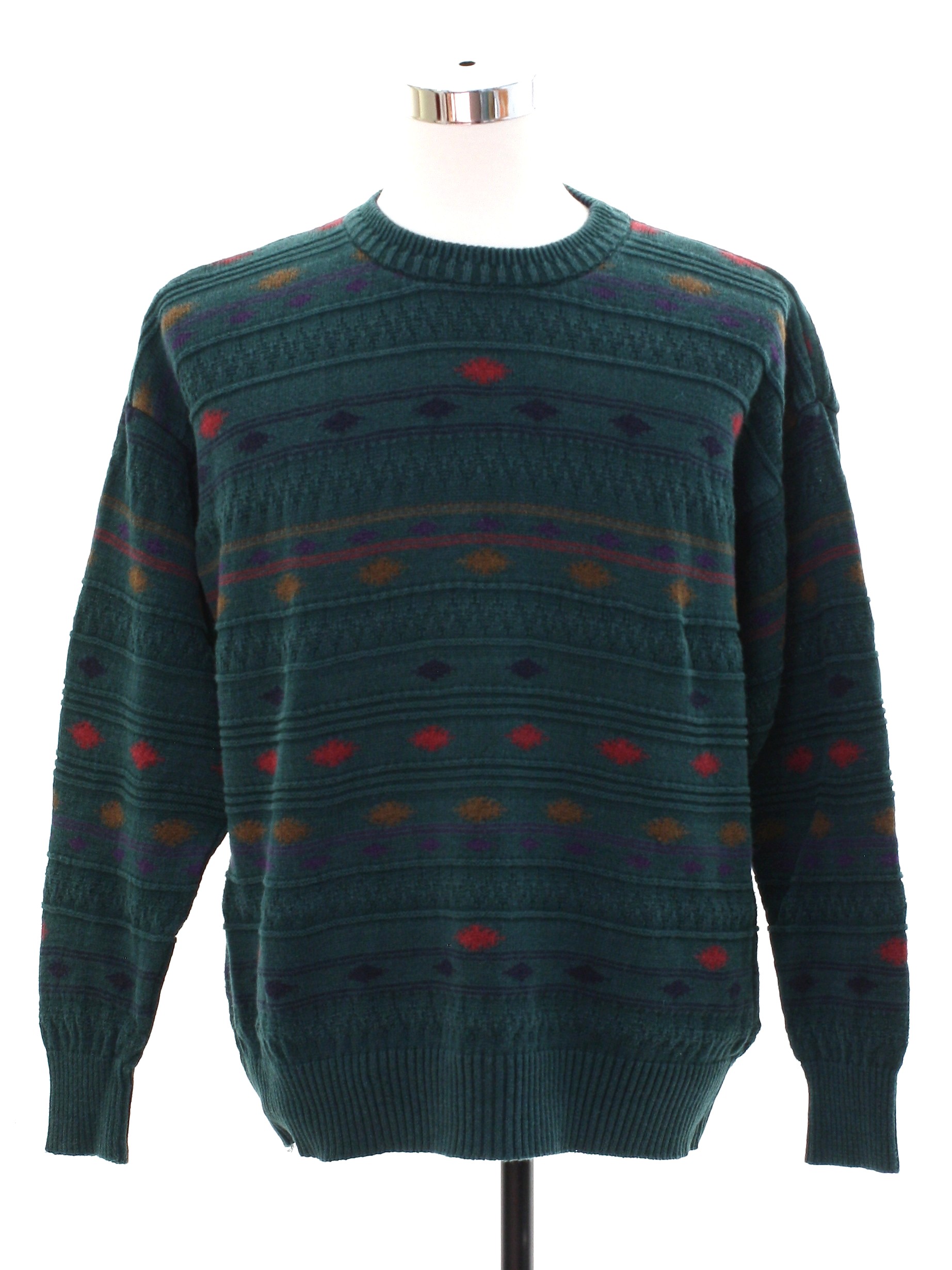 Vintage 1980's Sweater: 80s -Finalists- Mens pine green background ...
