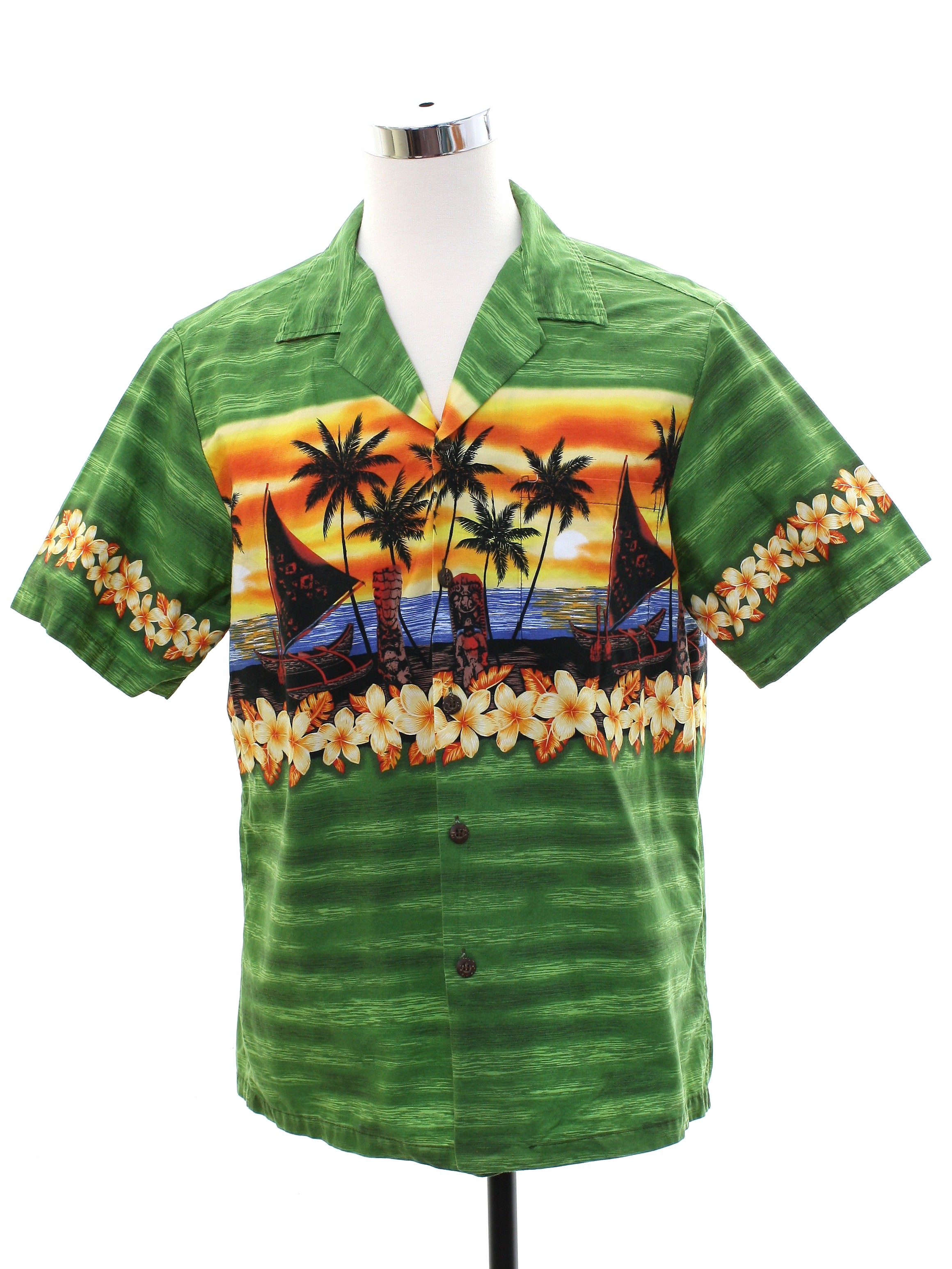 80s Retro Hawaiian Shirt: 80s -Blue Hawaiian- Mens Green Multi-color ...