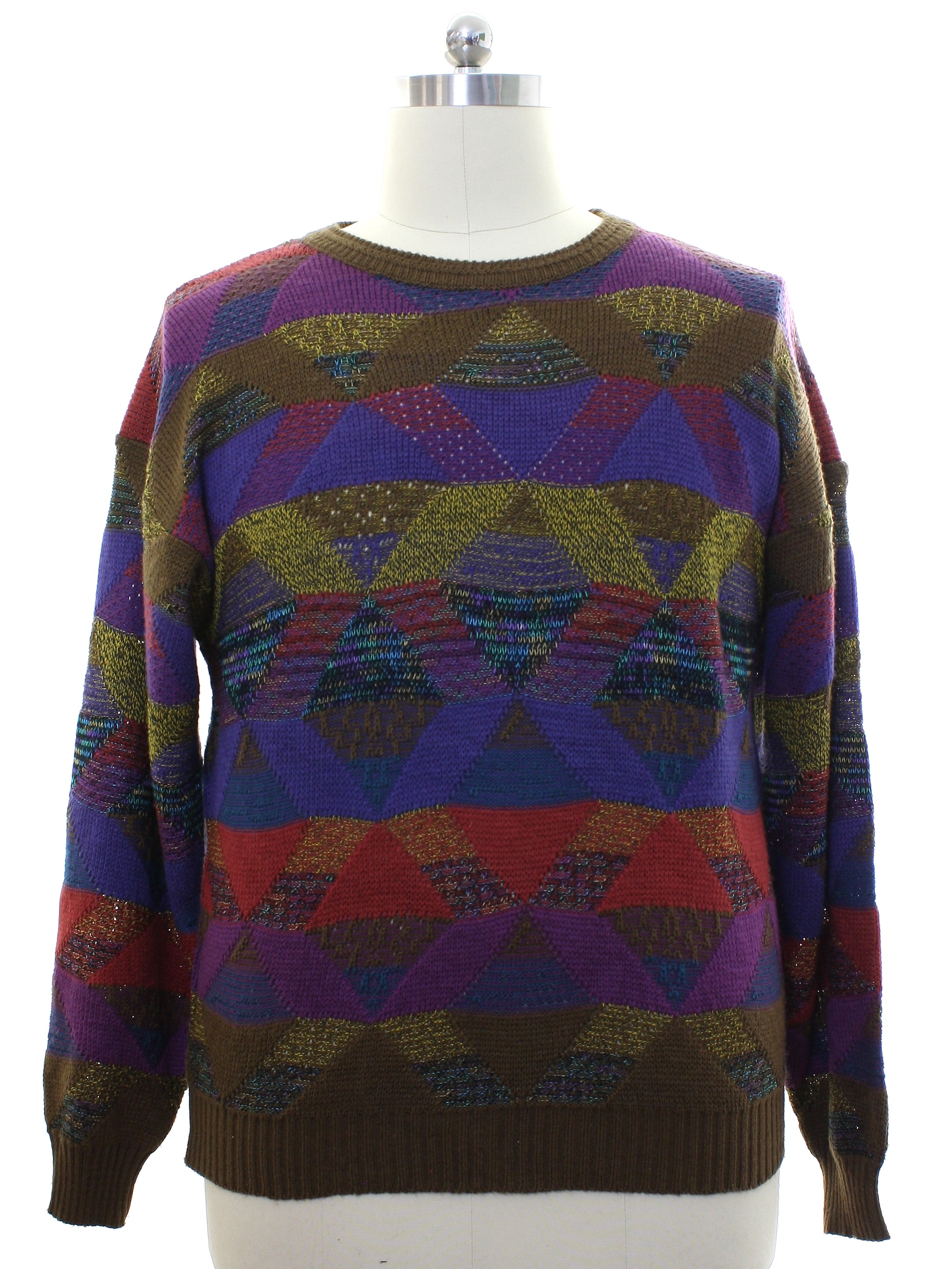 1980's Retro Sweater: 80s -Expressions World Wide- Mens brown ...