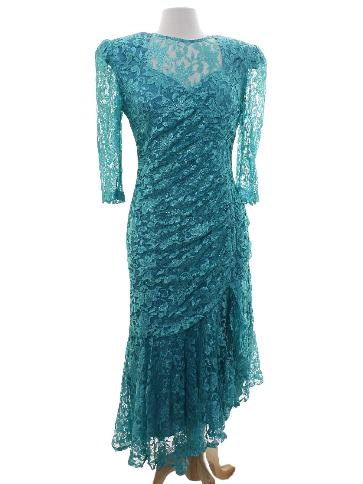 Retro Eighties Cocktail Dress: 80s -Ala Carte- Womens teal polyester ...