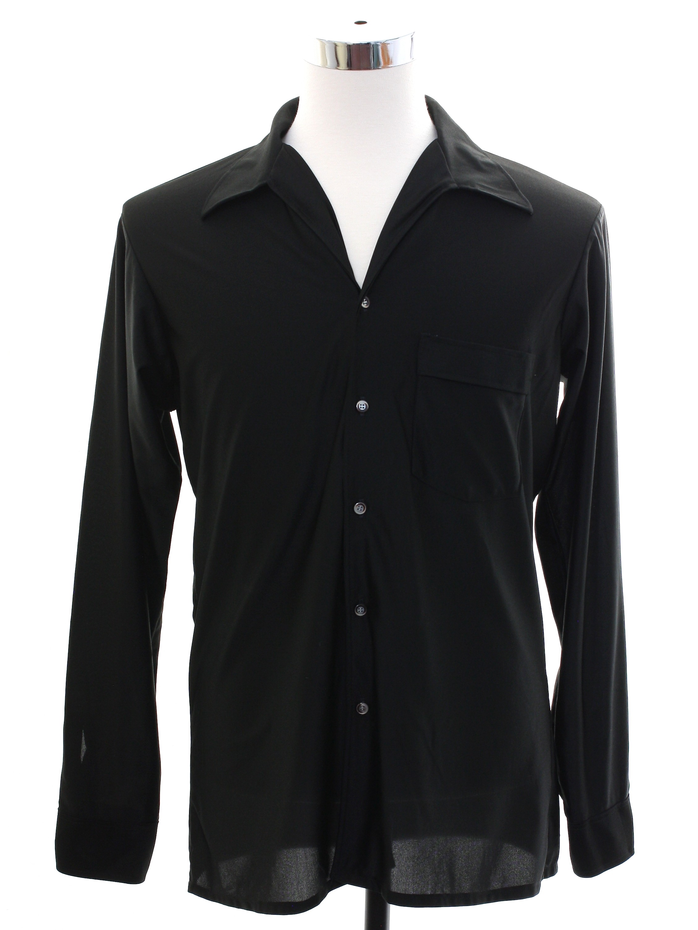 Seventies Vintage Disco Shirt: 70s -Van Heusen- Mens black Qiana