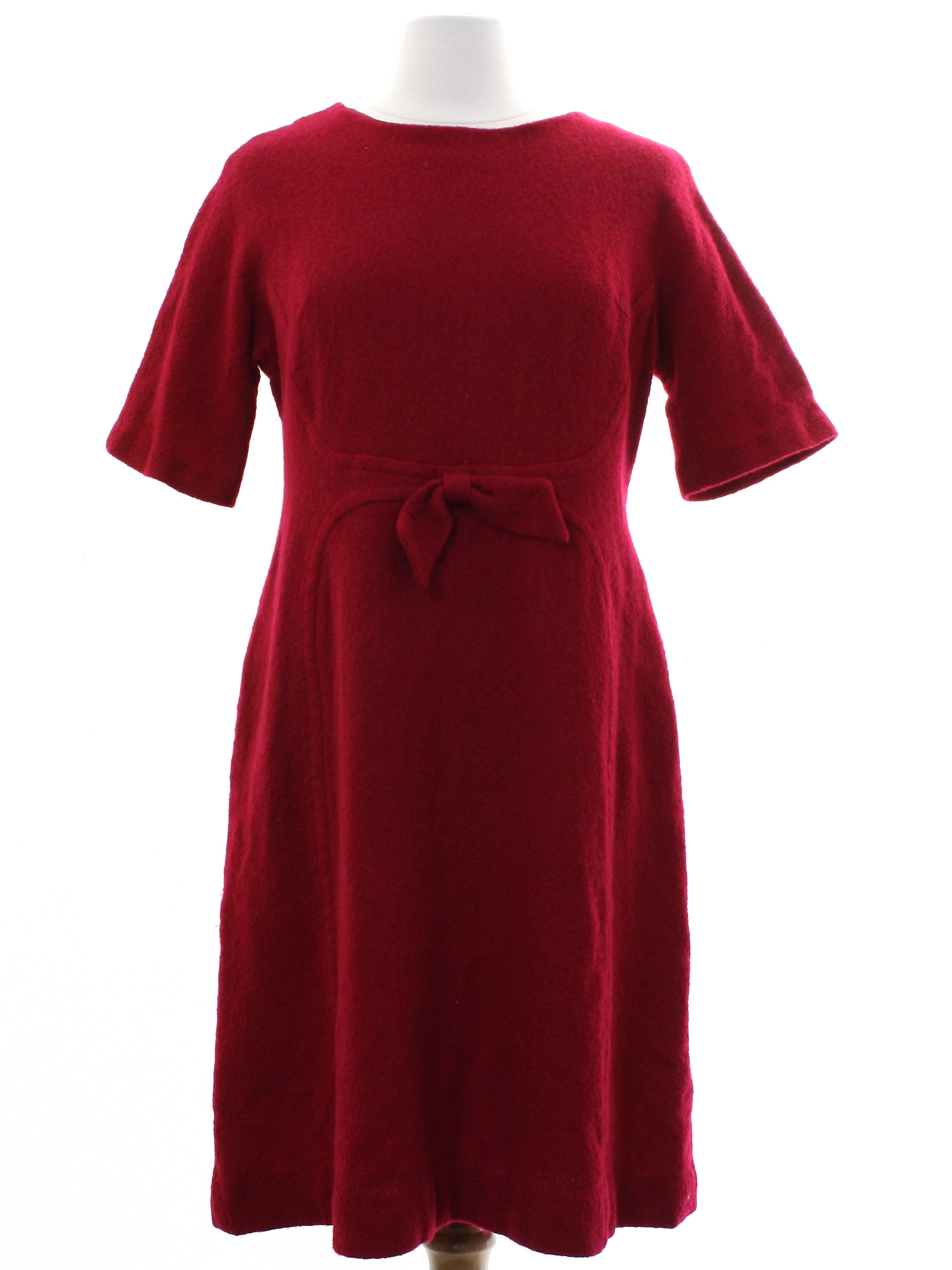 Retro 60's A-Line Dress: 60s -Berkshire- Womens wine red bonded acrylic ...