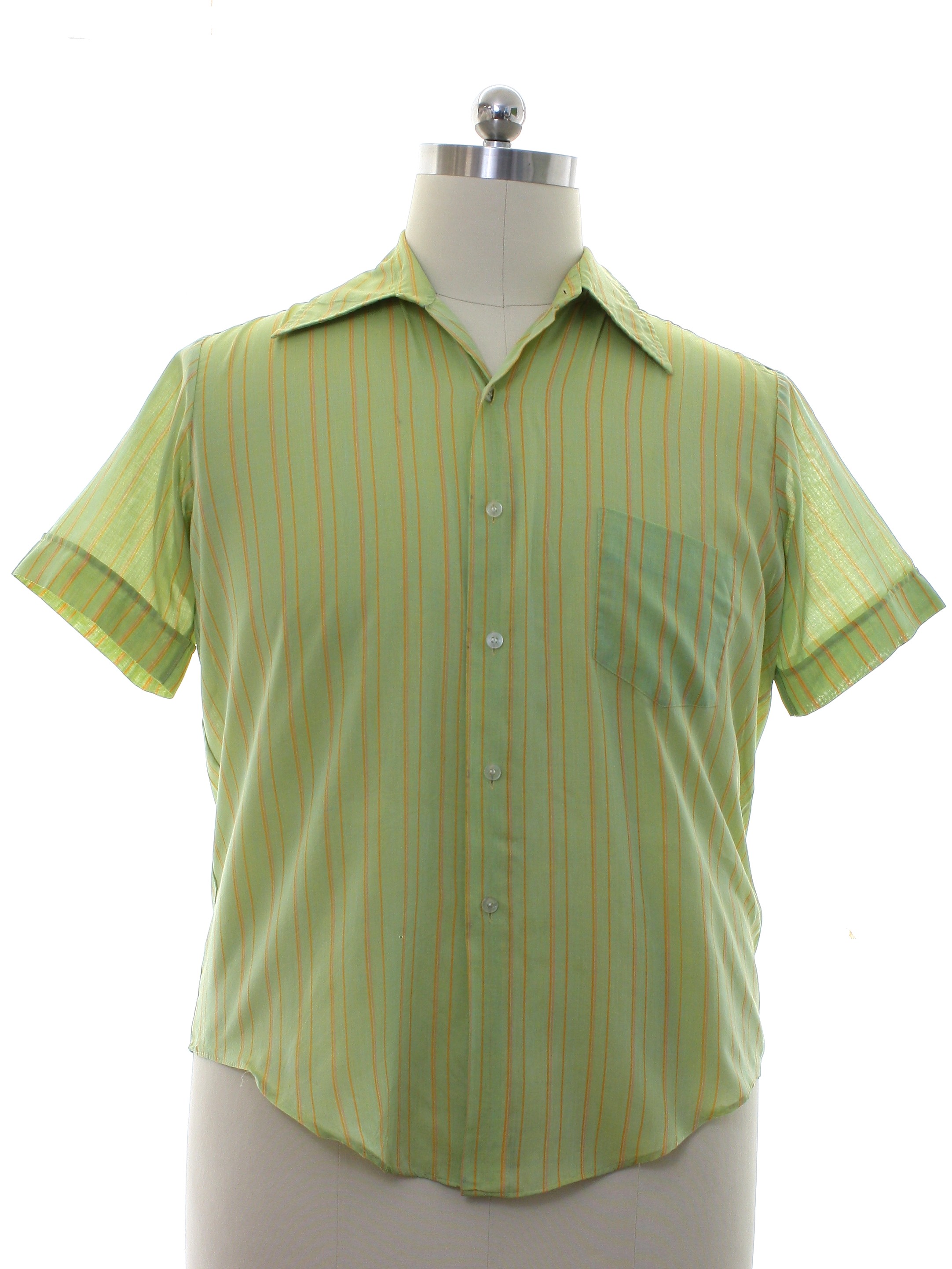 Sixties Vintage Shirt: Late 60s -Now- Mens pea green and orange ...